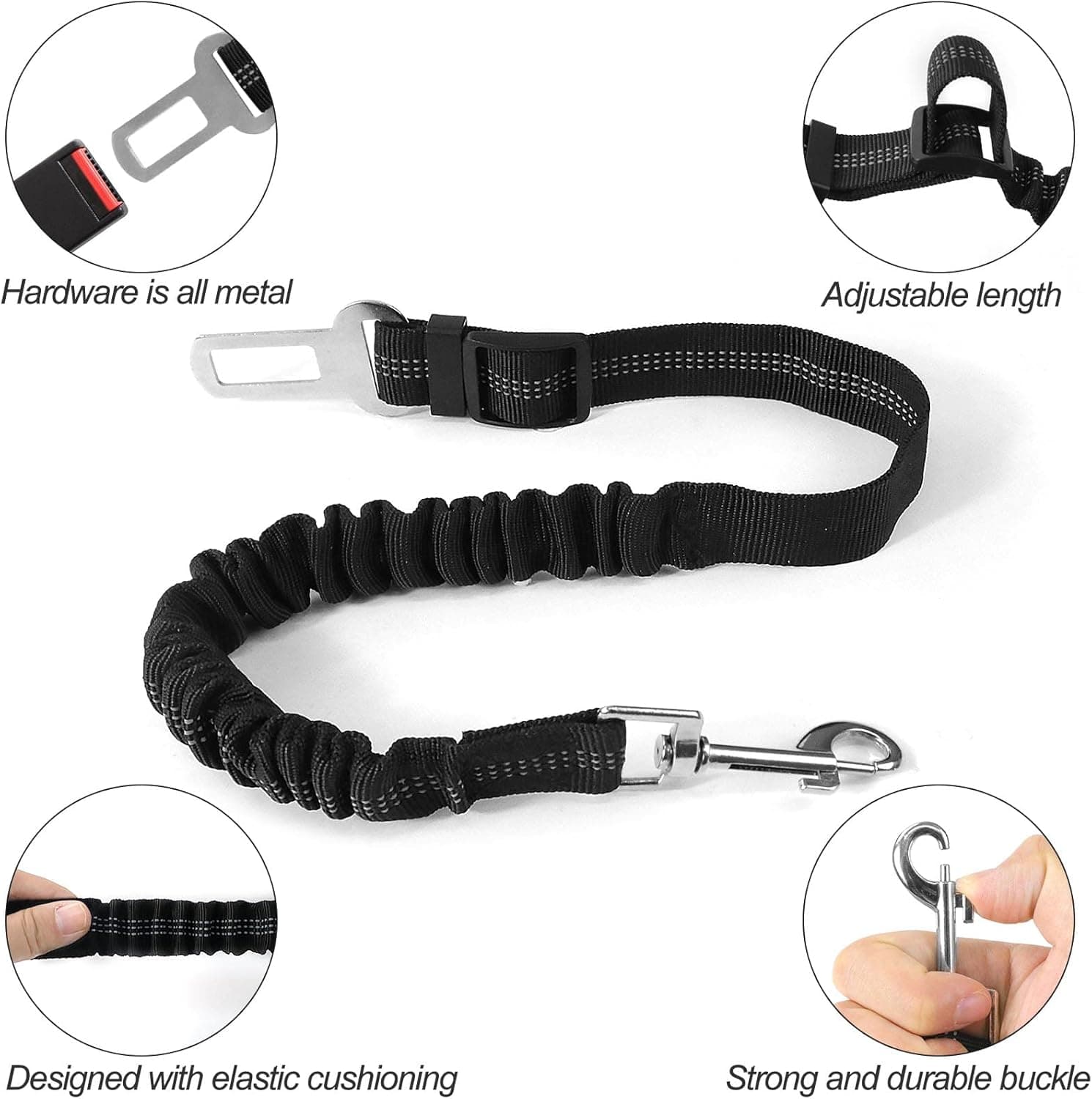 Redamancy Ceinture Chien Voiture, 1 Pièces Harnais, Ceinture Securite avec Absorption des Chocs et Mousqueton pour Tout Type de Voiture pour Tous Les Chiens et Chats