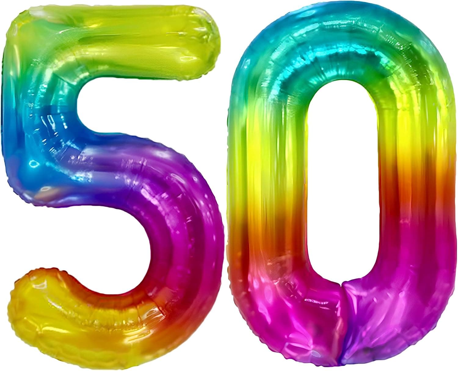 FUNFEST Ballons 50 Ans Arc-en-ciel Géant 100cm – Décoration Anniversaire 50 ans – Chiffres 5 et 0 Inclus – Hélium Compatible