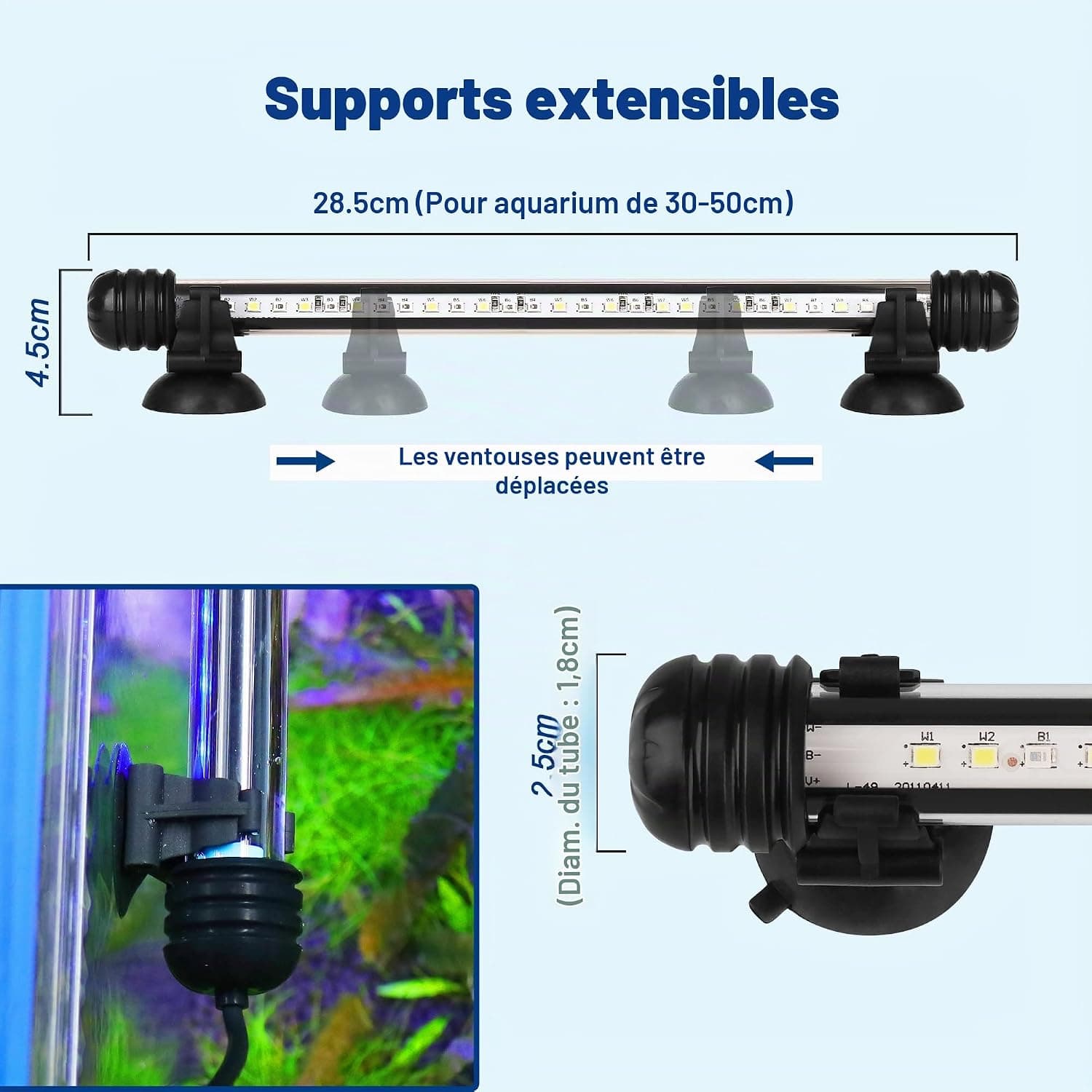 LED Timer éclairage d'aquarium - Lampe d'aquarium [lumière blanche RVB] avec minuterie intégrée, variateur 10 niveaux de luminosité IP67 étanche Light pour réservoir de poissons plante