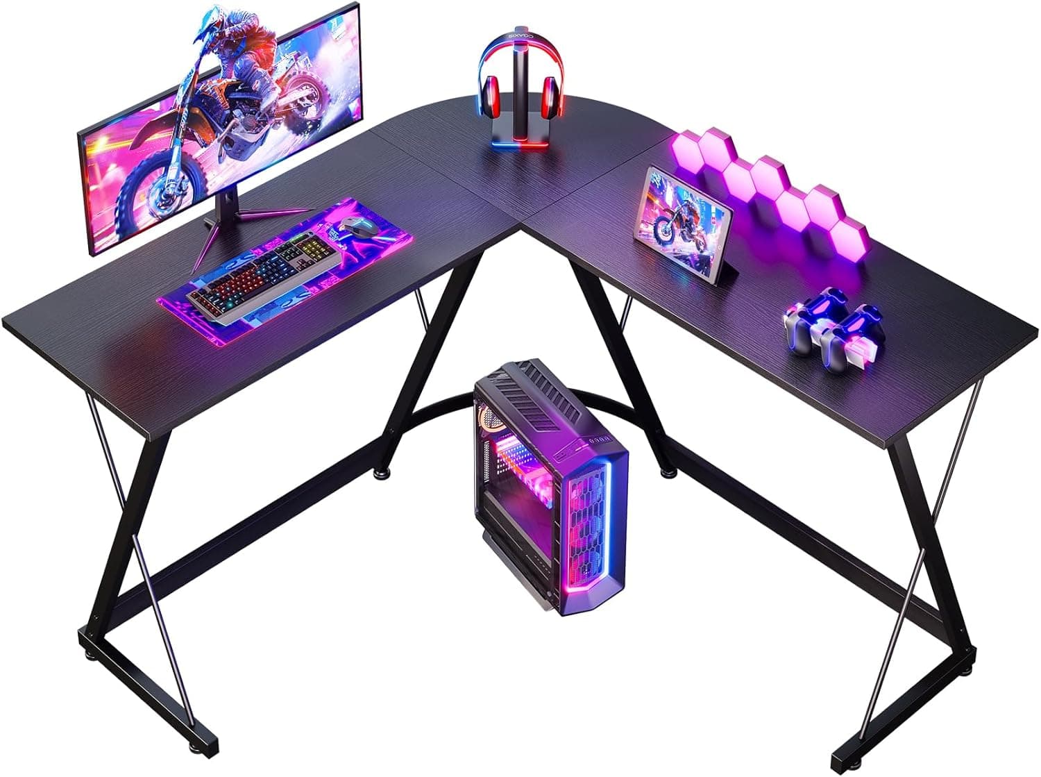 ODK Bureau Gaming d'angle, 120x120cm, Noir