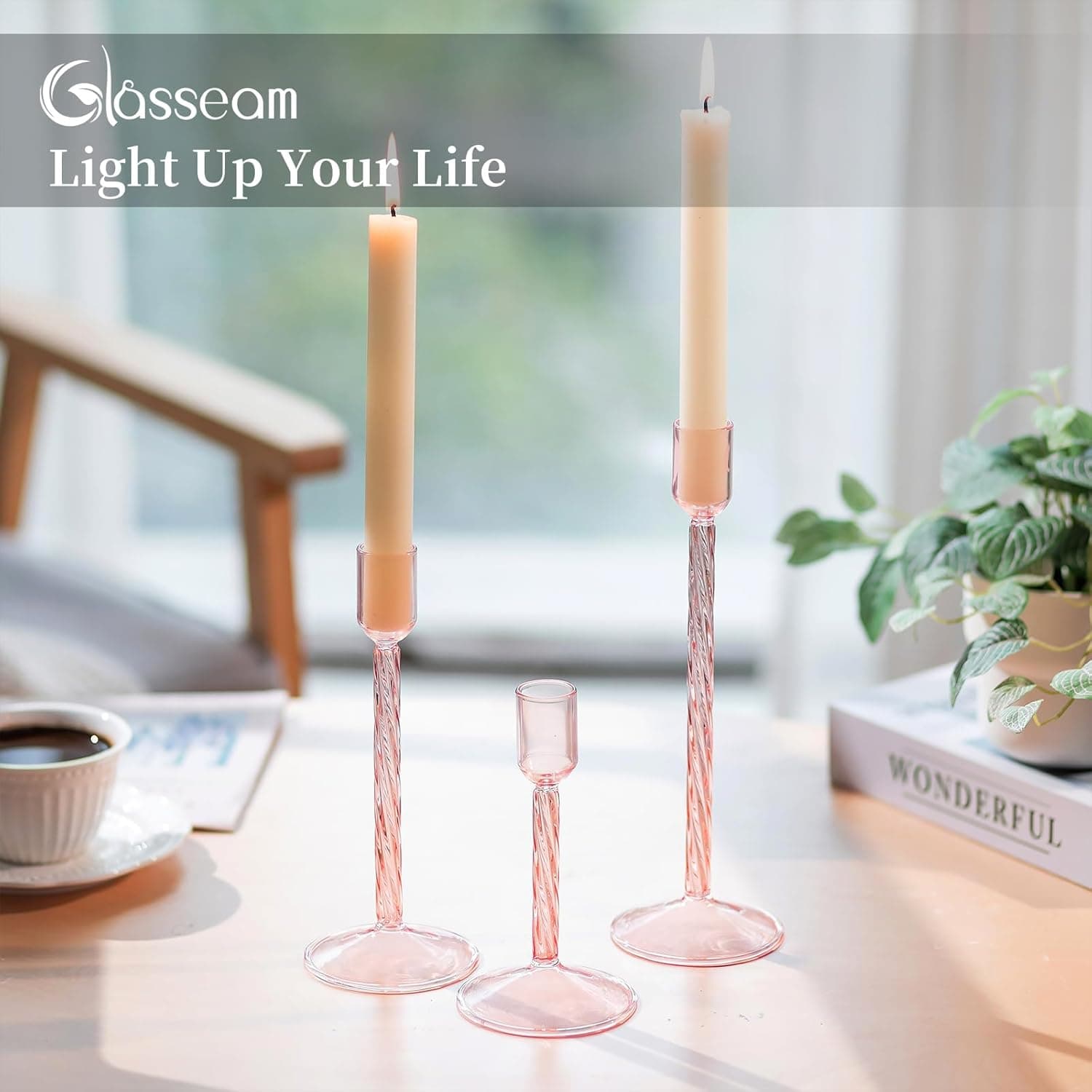 Glasseam Porte-Bougies en Verre Rose : Bougeoirs Modernes pour Le Salon et La DéCoration D'IntéRieur : Lot De 3 Bougeoirs DéCoratifs