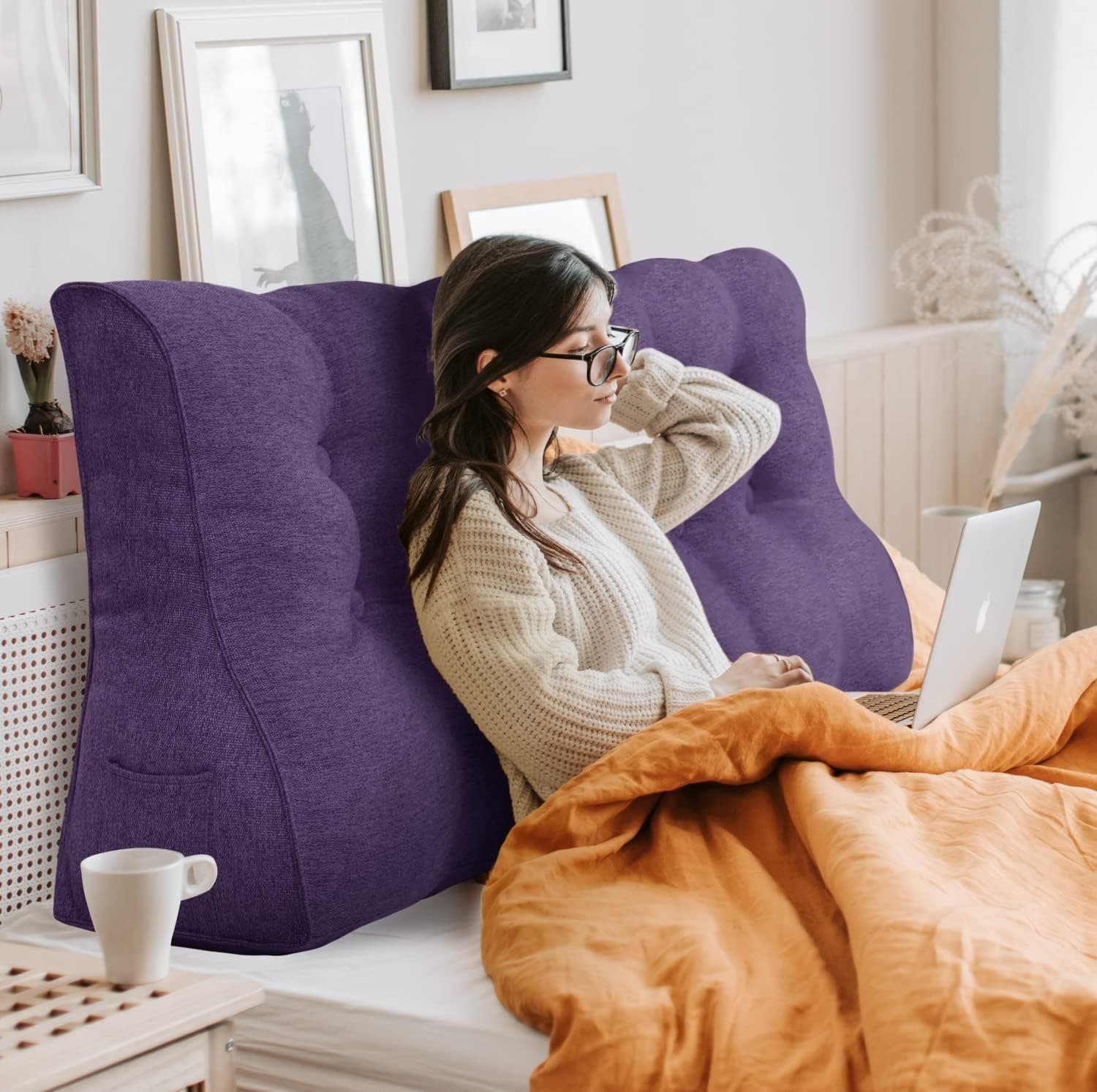 Coussins Triangulaires Gros Coussin Dossier Canapé Oreiller de Lecture Les Gros Coussin de Canapé Coussin Tete de Lit A Une Variété D'utilisations Violet 120 CM