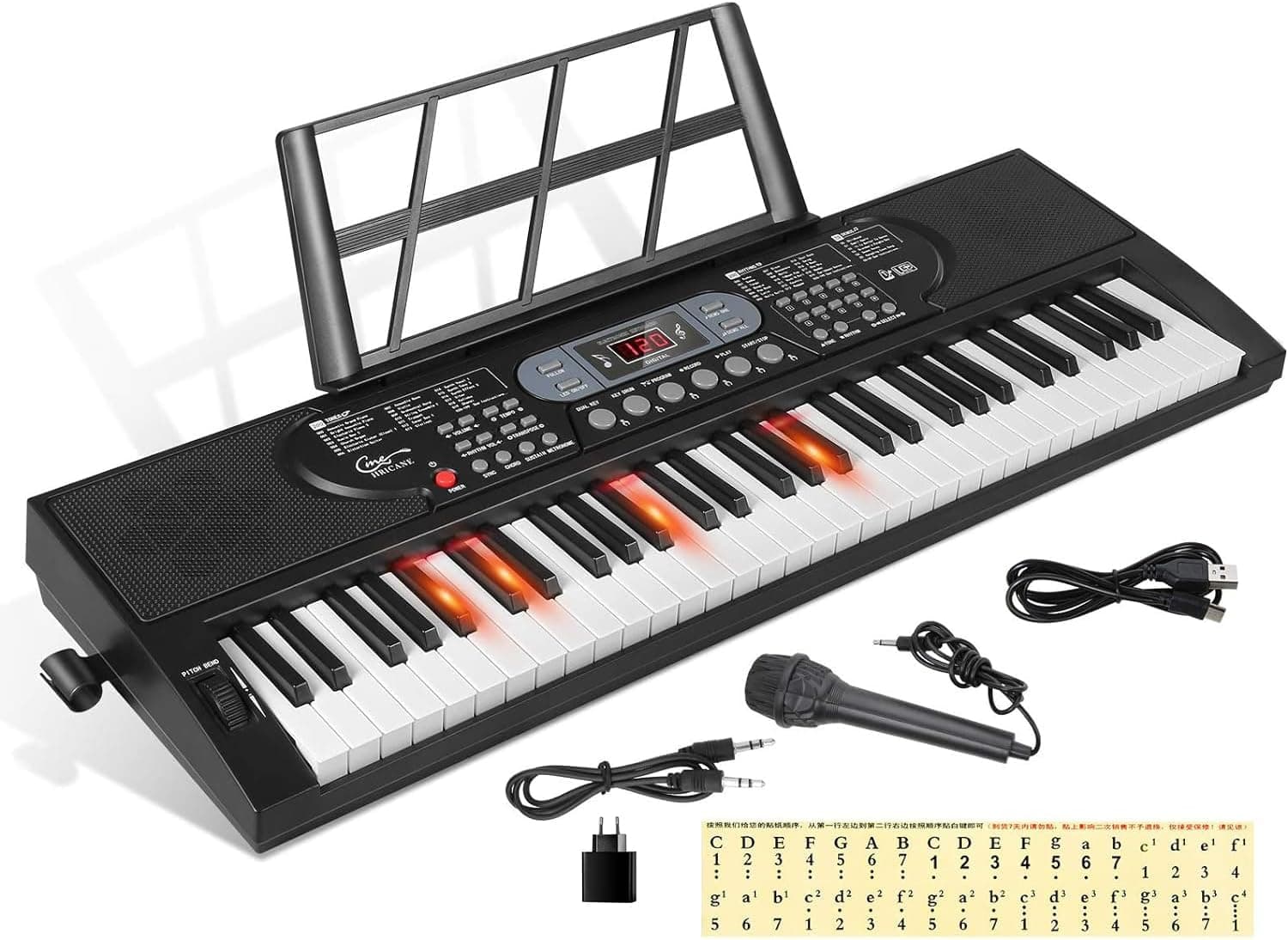 61 touches clavier de Piano avec Microphone Piano Note autocollant alimentation support de musique électronique numérique clavier cadeau pour débutant garçons filles