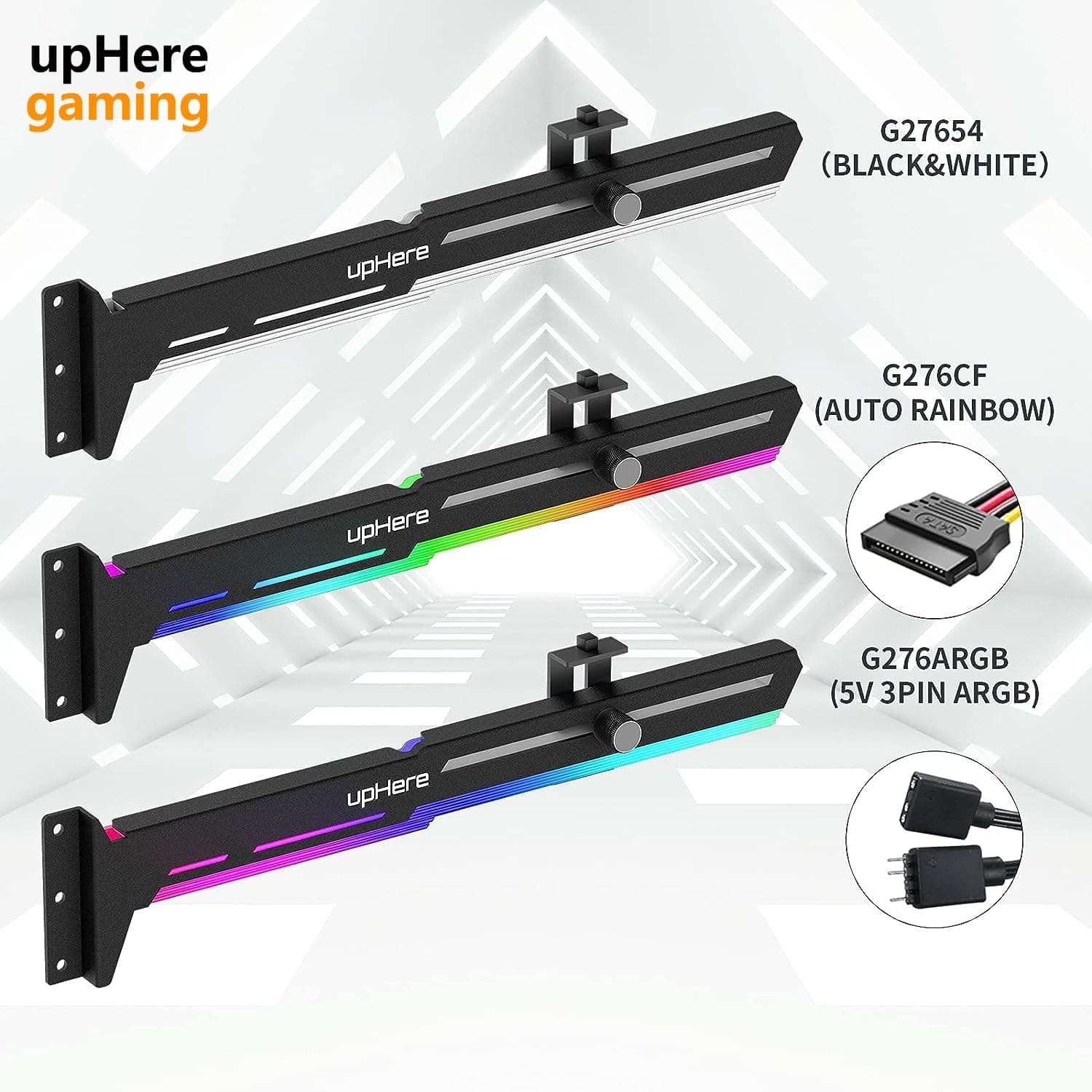 upHere Gaming GPU Brace Carte Graphique ARGB LED Sync Ajustable Selon la Carte Graphique pour Raidisseur de Support Carte Vidéo.