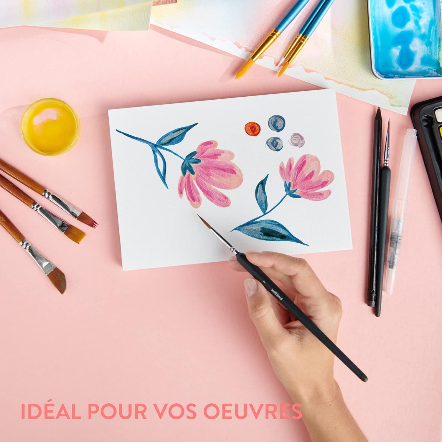 int!rend Carnet de Papier Aquarelle A5-40 Feuilles 300g - inclus 1 Crayon Aquarellable + 1 Stylo Pinceau à Réserve d'Eau - Materiel Dessin pour Peinture Aquarelle