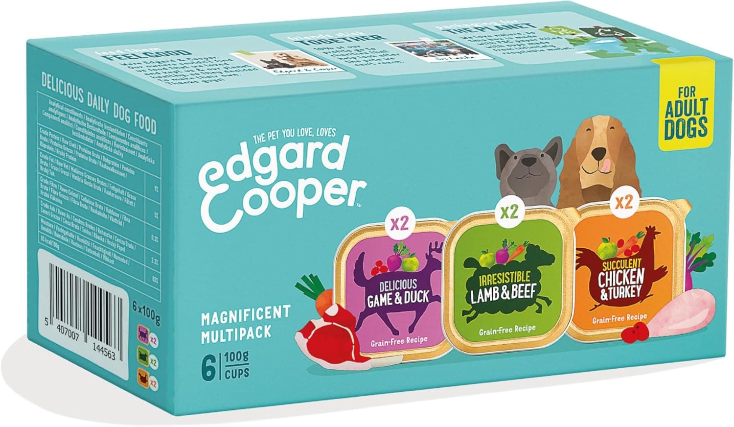 Edgard & Cooper Pâtée Pour Chien, Nourriture Humide Sans Céréales, (Multipack 6x100g Poulet, Agneau & Gibier), Viande Fraîche et protéinée, Hypoallergénique, Sans Sucres Ajoutés, Pate en boîte