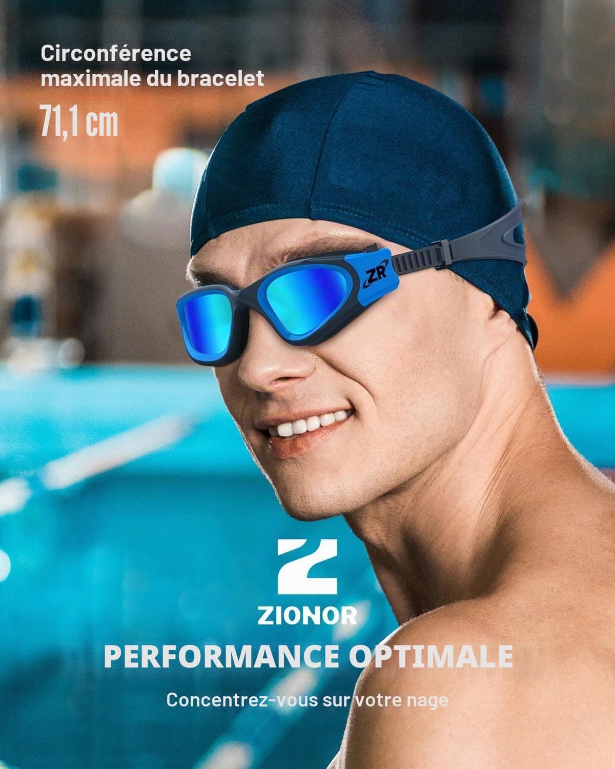 ZIONOR G1 Polarisées Mirror Lunettes de Natation pour Unisex Adulte Homme Femme, Anti Buée, 100% Anti UV Lunettes de Plongée
