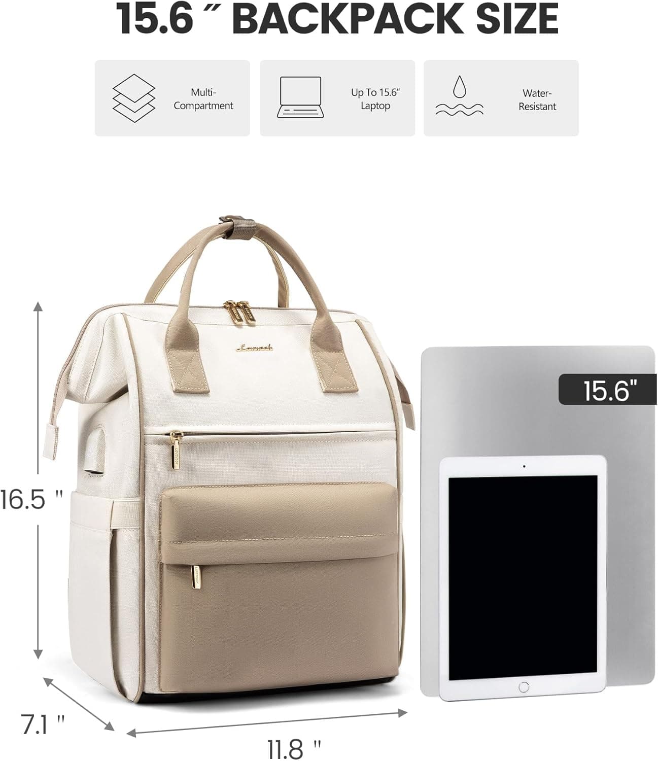 LOVEVOOK Sac a Dos Femme, 15.6 Pouces Sac à Dos Ordinateur Portable Voyage, Sac Travail Antivol pour Ordi Pc Etanche, Travel Backpack Pakkable pour Voyage Loisir Travail Affaire École College Kaki