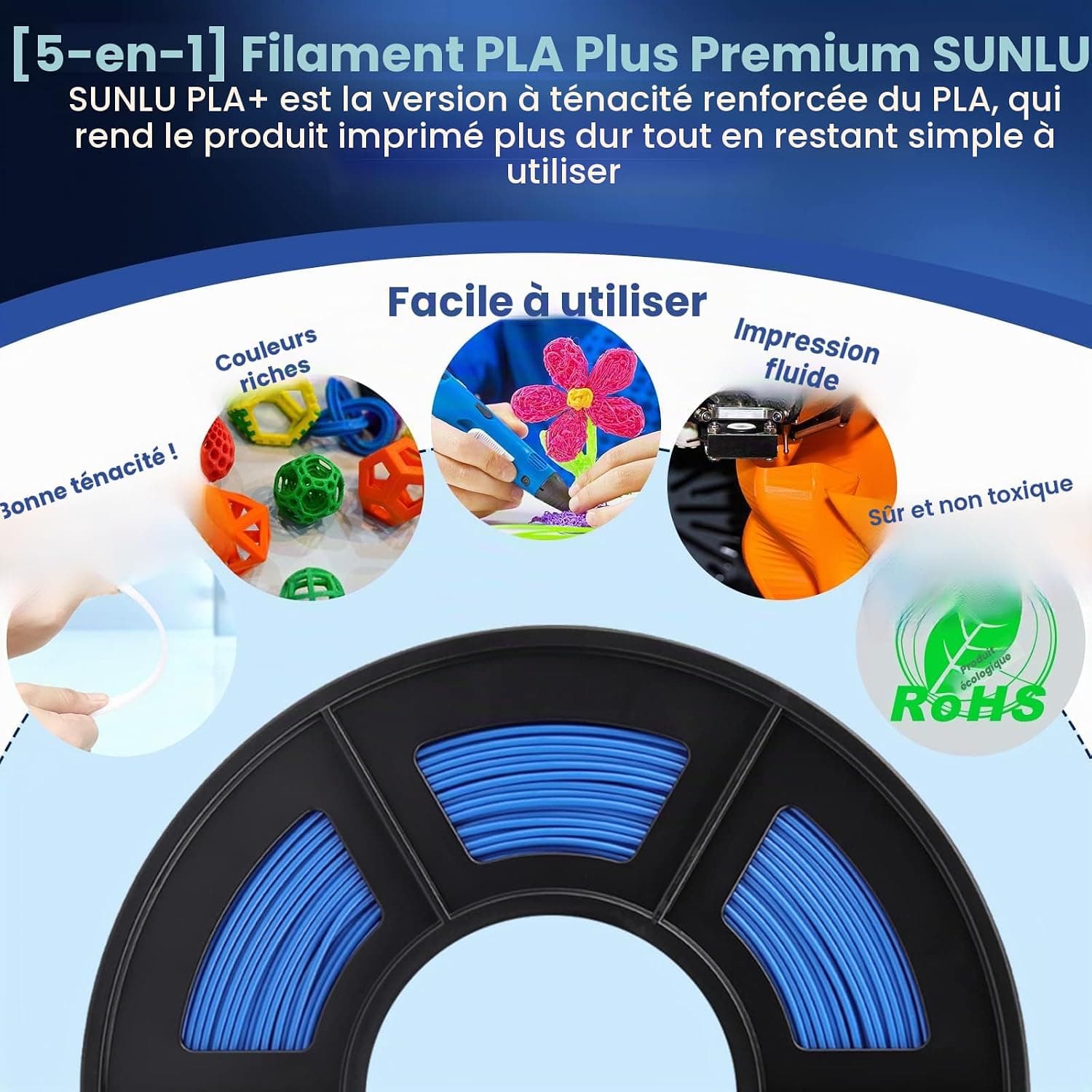 SUNLU PLA Plus Filament 3D Printer,3D Printing PLA+ FIlaments 1.75mm,Transparent Rouge