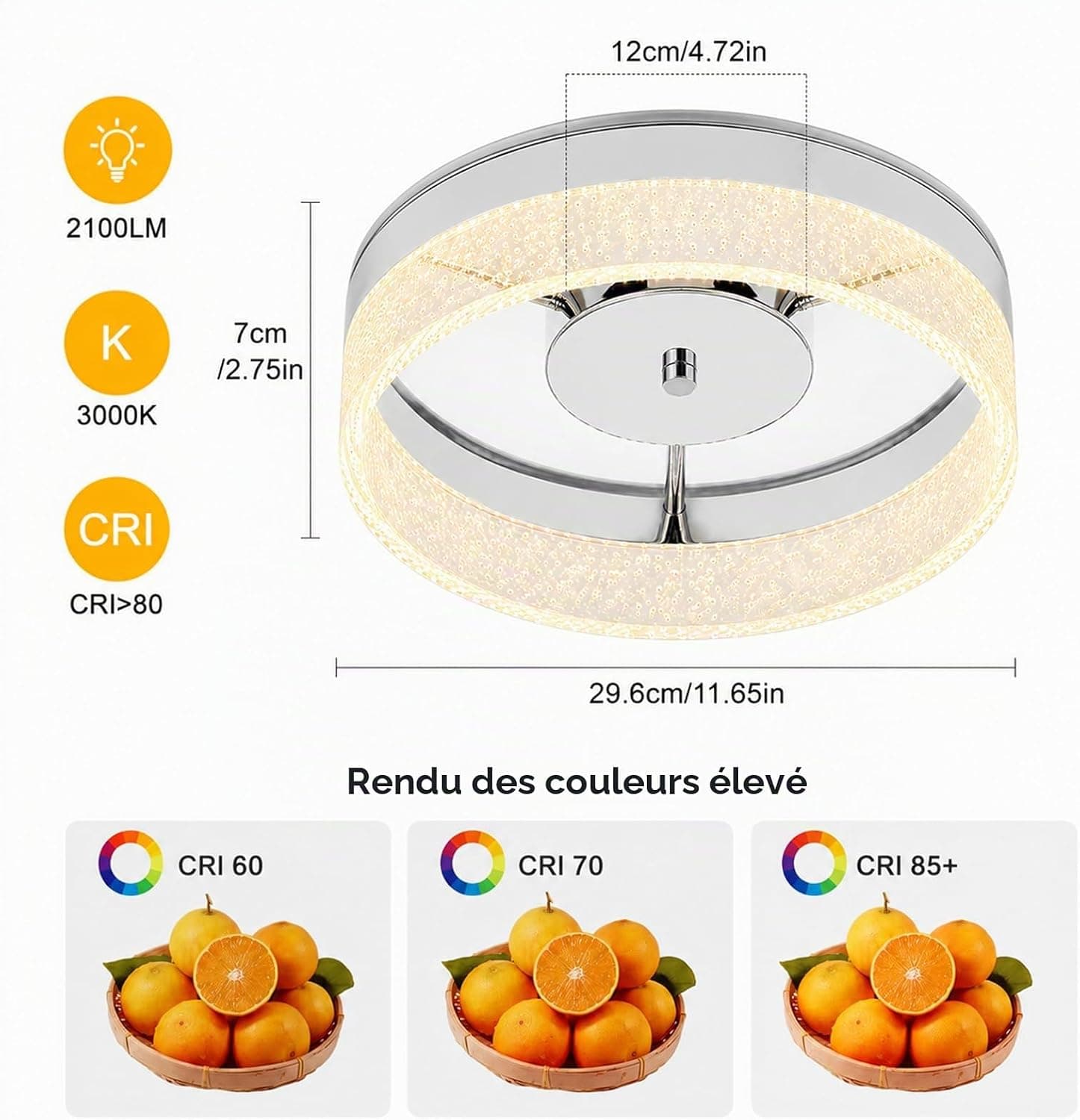 Qcyuui Plafonnier LED Design Chrome Acrylique Bulles Blanc Chaud 3000K | 20W,Écoénergétique,Design Compact,Idéal pour chambre,salon,couloir,cuisine,installation facile