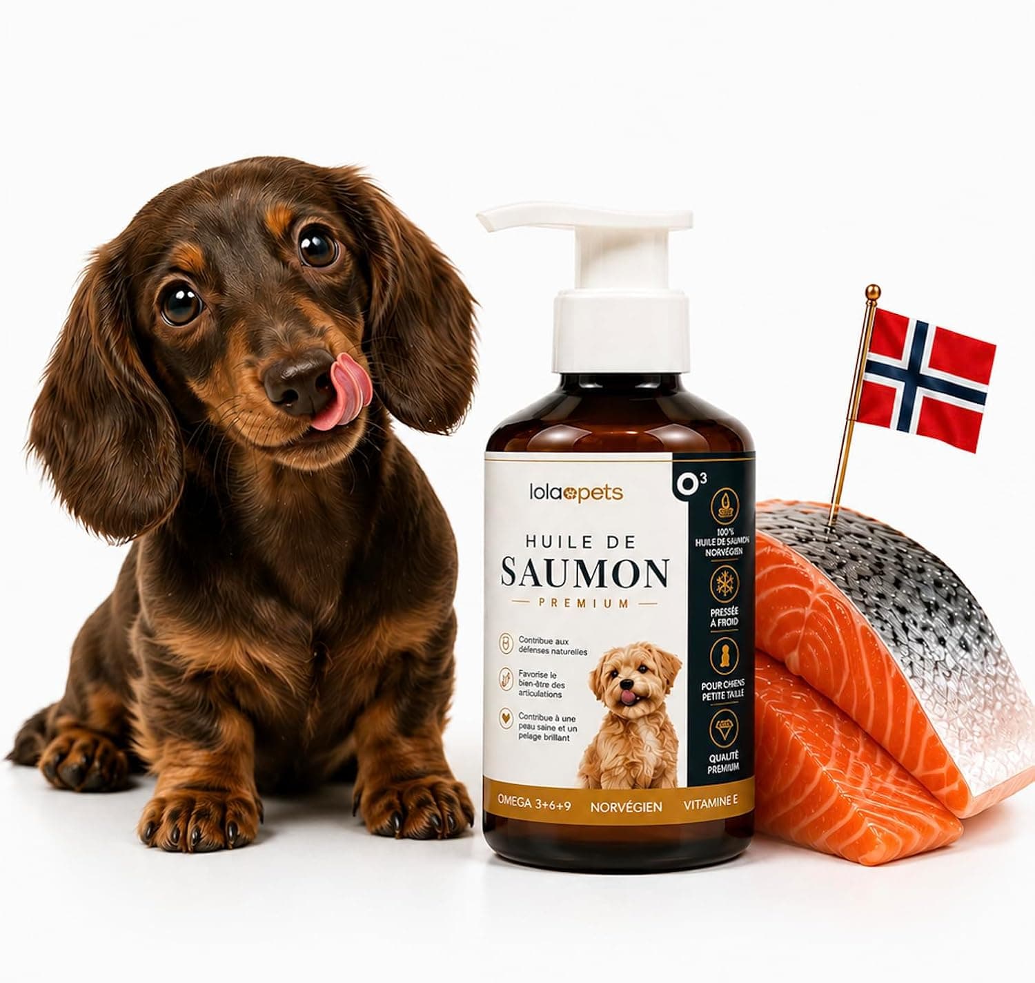 Huile de Saumon pour Chien 100ml - NORVÈGE - Omega 3+6+9 Vitamine E