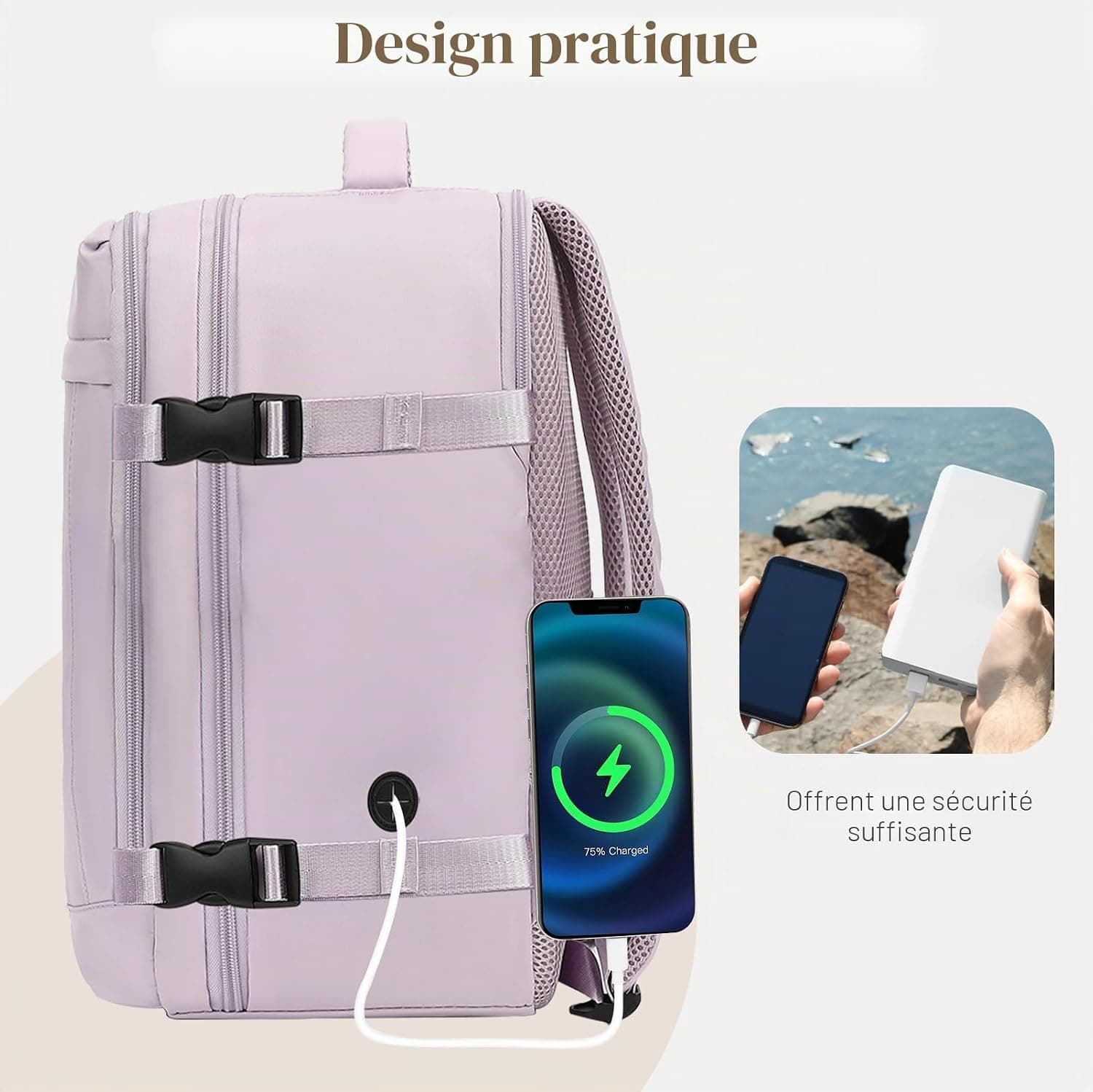 Yankony Sac a Dos Voyage Cabine Avion 45x36x20 Easyjet Bagages Cabine | avec Pochette Antivol Sac de Voyage Femme Résistant à l'eau Valise Bag Main 30L Sac à Dos pour Ordinateur Portable Quotidiens