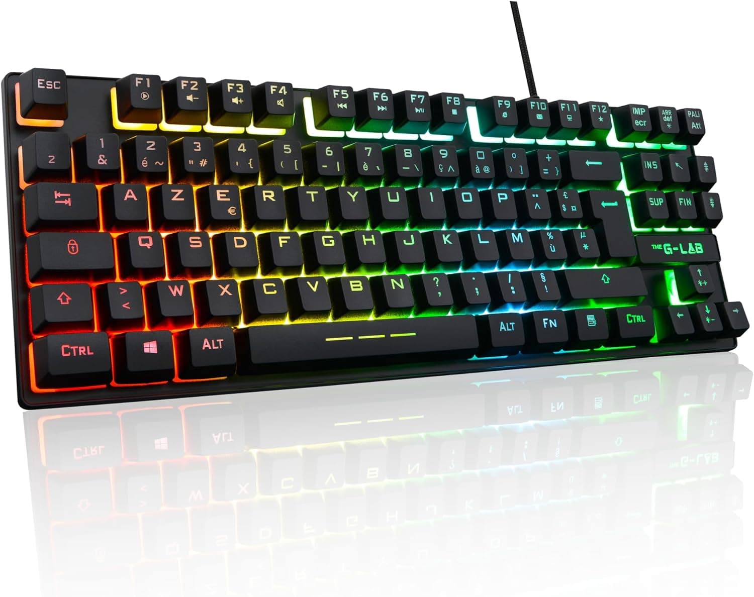 The G-Lab Keyz Caesium TKL Clavier Gamer TKL 87 Touches Filaire USB AZERTY Français, Rétro-Éclairage LED Multicolore - Clavier Gaming Compact sans Pavé Numérique pour PC/PS4/PS5/XBOX (Noir) | Filaire USB, Format TKL 87 Touches sans Pavé Numérique, Rétroéclairage LED Multicolore, Noir