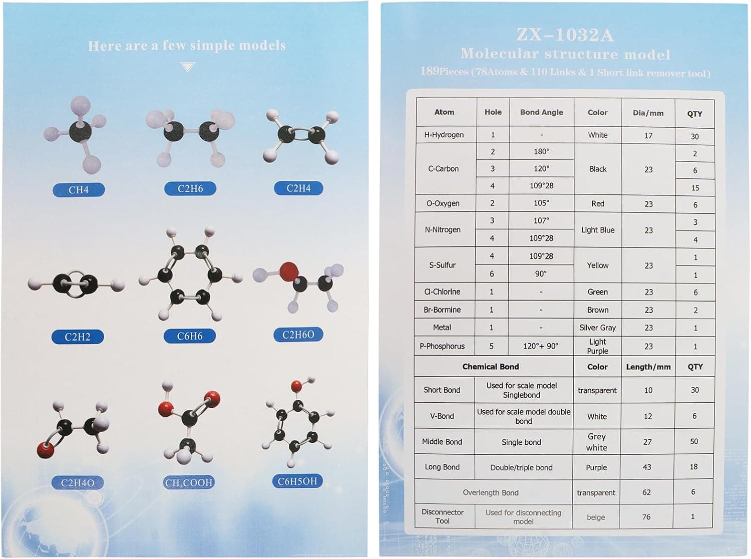 Kit de Modèles Moléculaires 189 Pièces pour Chimie Organique et Inorganique