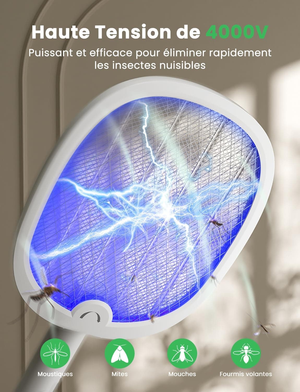 YISSVIC Raquette Electrique Insectes Pliable 4000V 1800mAh Rechargeable