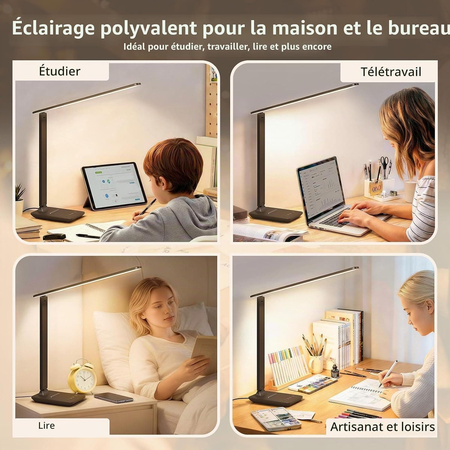 Lampe de Bureau LED, Lampe de Table pour Lecture et Travail