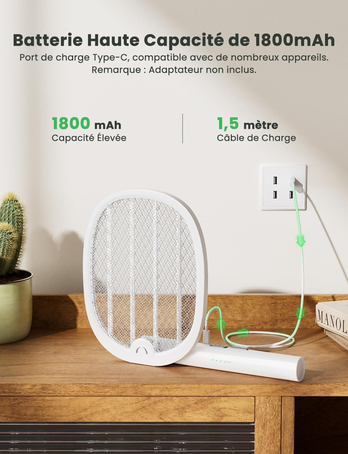 YISSVIC Raquette Electrique Insectes Pliable 4000V 1800mAh Rechargeable
