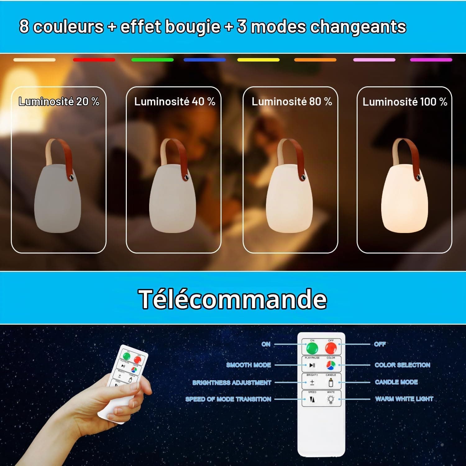 MALUX Lampe de table LED extérieur 2 pièces avec Télécommande Blanc chaud 8 couleurs Intensité variable Lampe de Table sans fil étanche IP44 pour votre maison et jardin (Cuir,petit)