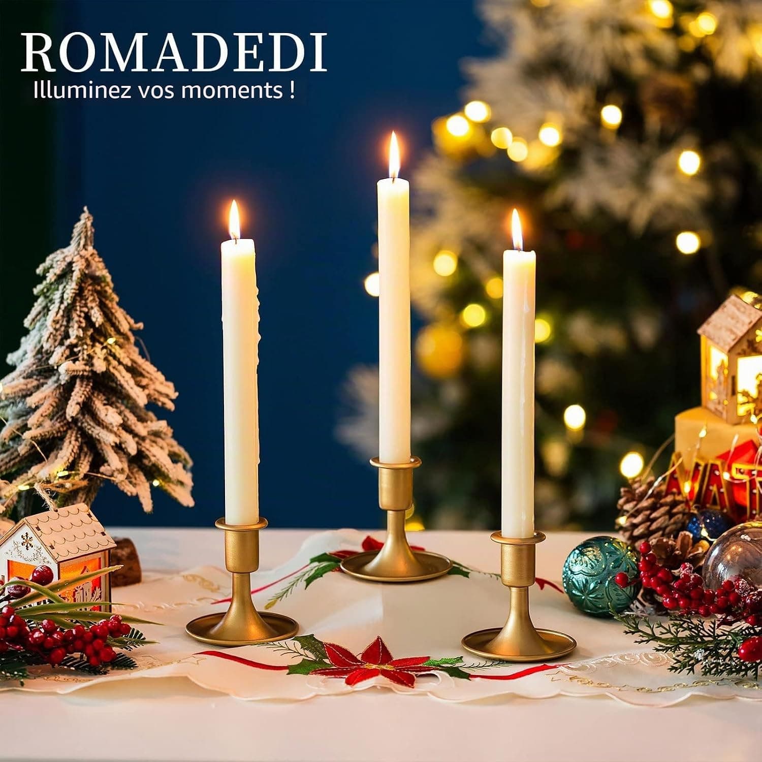 Porte-bougies coniques, Porte-bougies en or Romadedi pour chandelier de table, pour réception de mariage, décoration festive de cheminée de Noël ou décoration d'intérieur, lot de 2