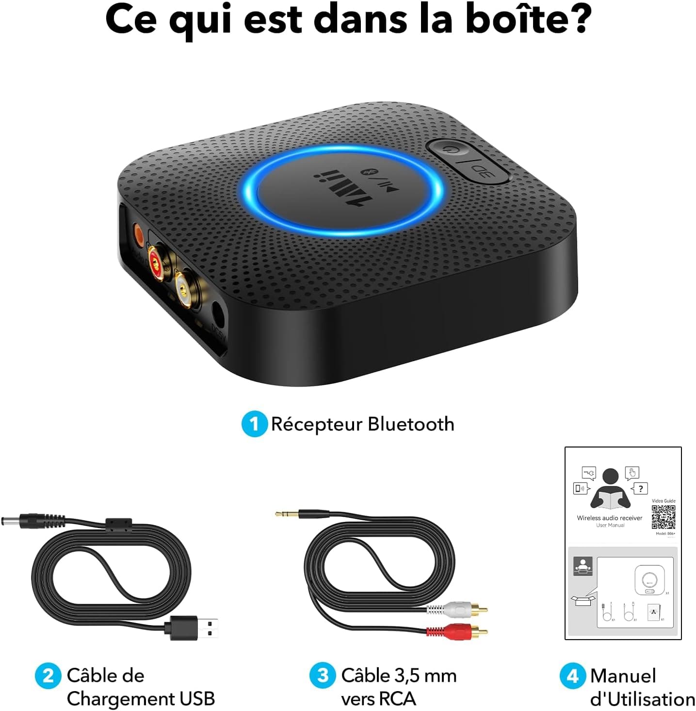 1Mii B06+ Recepteur Bluetooth, Adaptateur Bluetooth 5.3 RCA/ 3,5mm AUX Jack