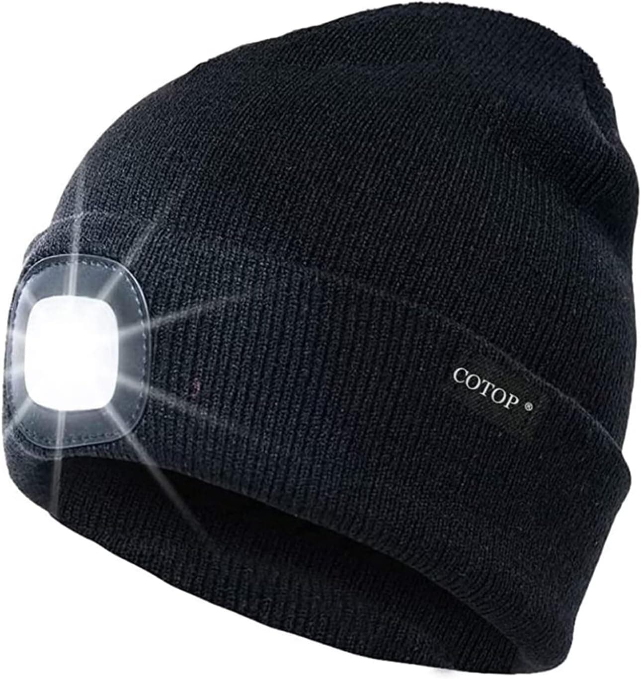 COTOP Bonnet Lumineux LED, Bonnet d'hiver Tricoté, Éclairage Frontale Mains Libres pour Course à Pied, Randonnée, Camping, Activités Nocturnes - Cadeau pour Hommes Femmes