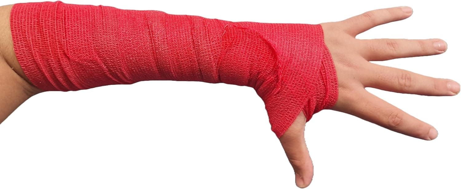 PintoMed - Bandage Cohésif - 6 Rouleaux Rouge X 10 cm X 4,5 m Autoadhésif, Sports Bande, Premiers Secours Adhésif, Vet Wrap