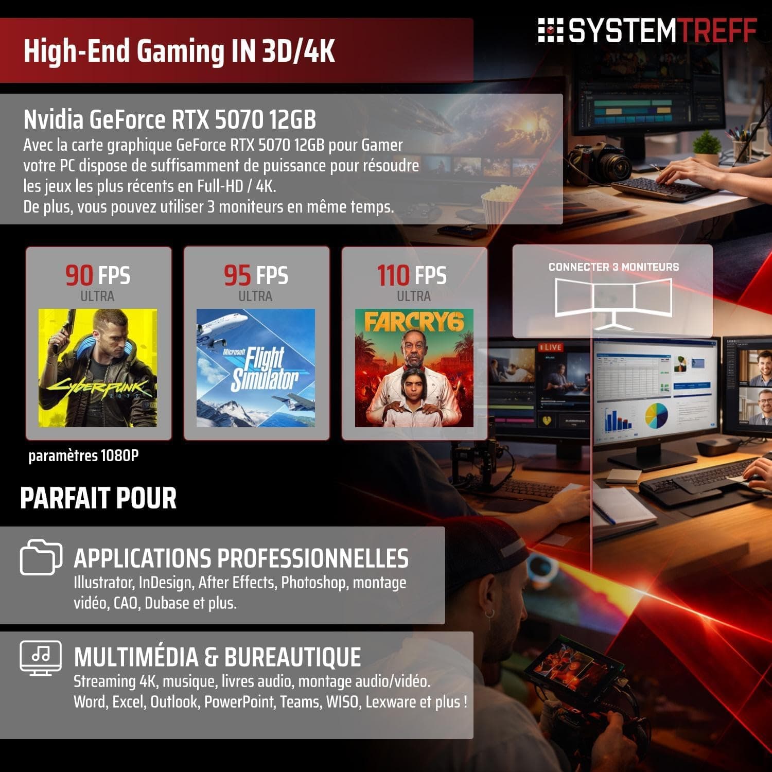 SYSTEMTREFF PC Gamer - AMD Ryzen 7 5700X - RTX 5070 12 Go