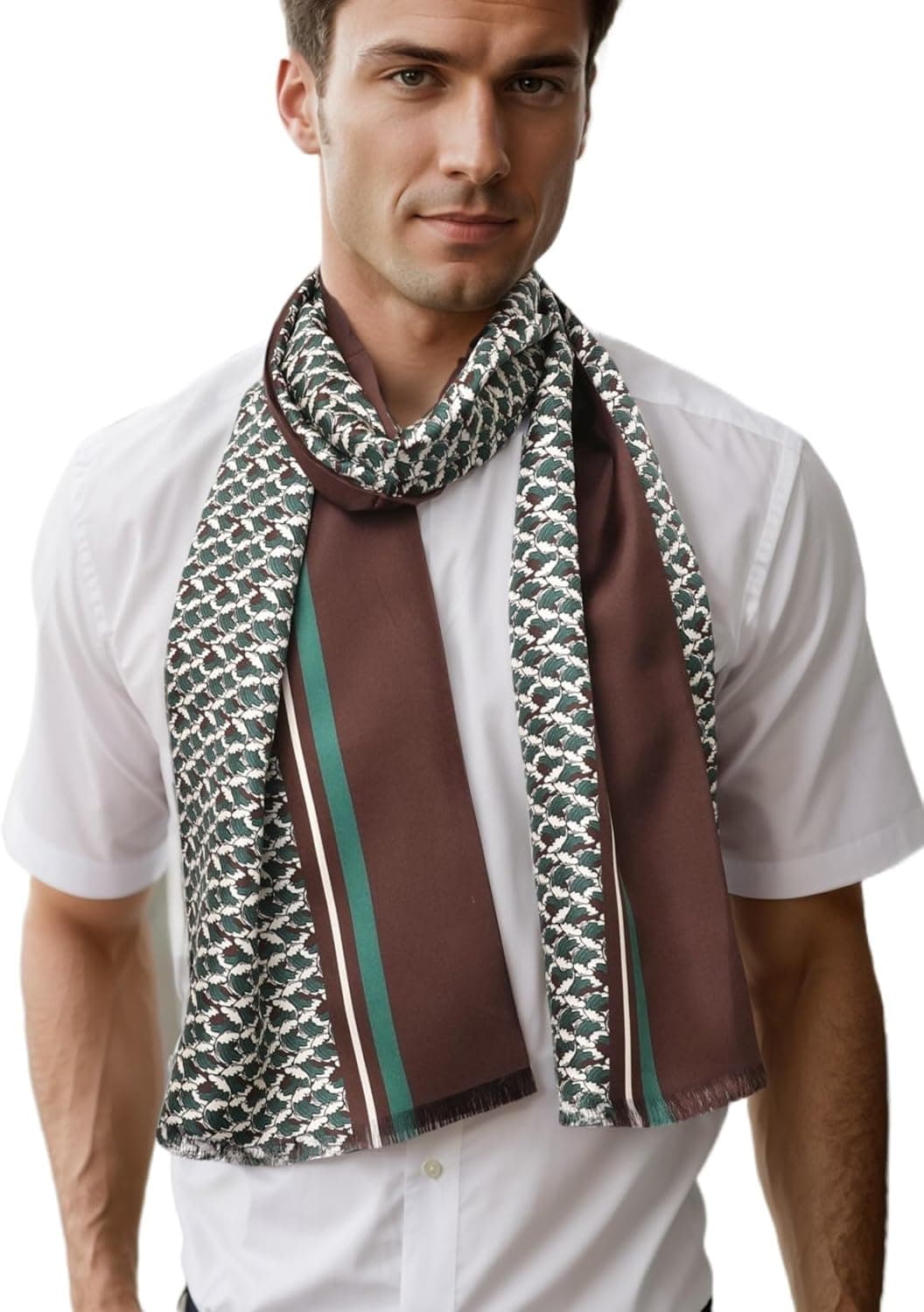 Hommes long élégant 2 couches classique affaires festive pure soie écharpe courte franges
