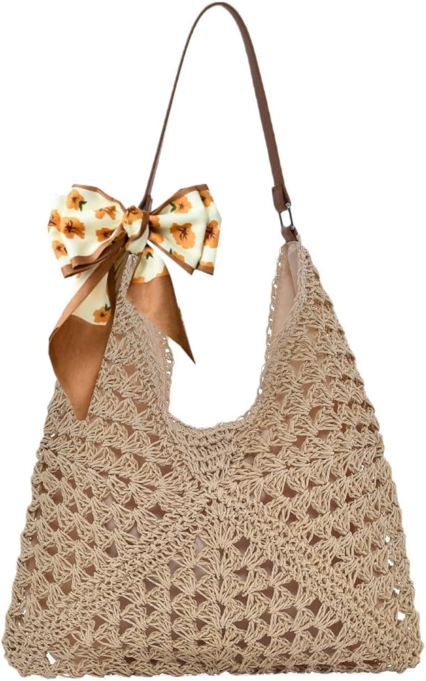 Sac à Bandoulière en paille pour Femmes Filles, Sac a Main Femme Paille Ete, sSac de Plage, sSac en Paille, pour Vacances Voyages, Bohème Esthétique à Main et à Provisions