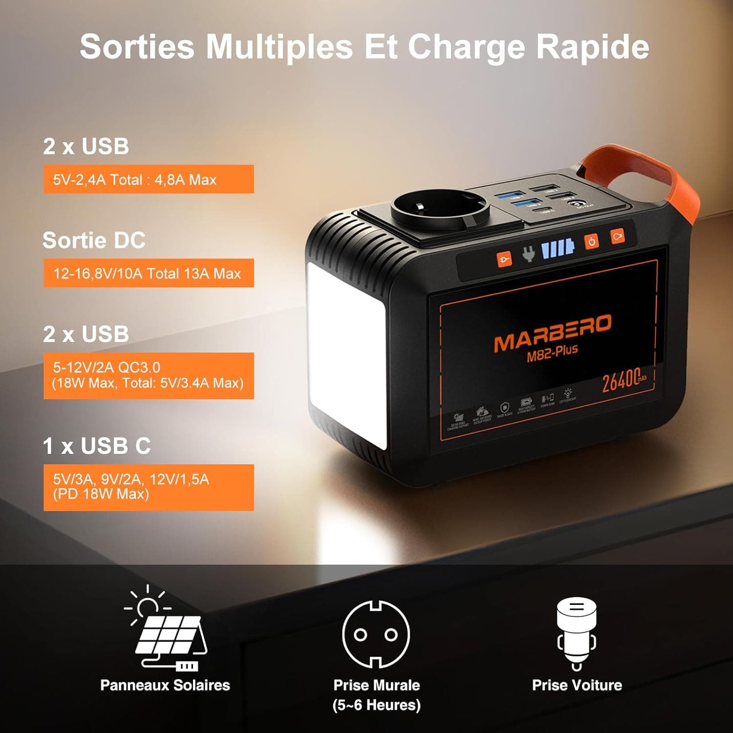 MARBERO Station d'Énergie Portable 26.400mAh Prise AC 120W Puiss. de crête