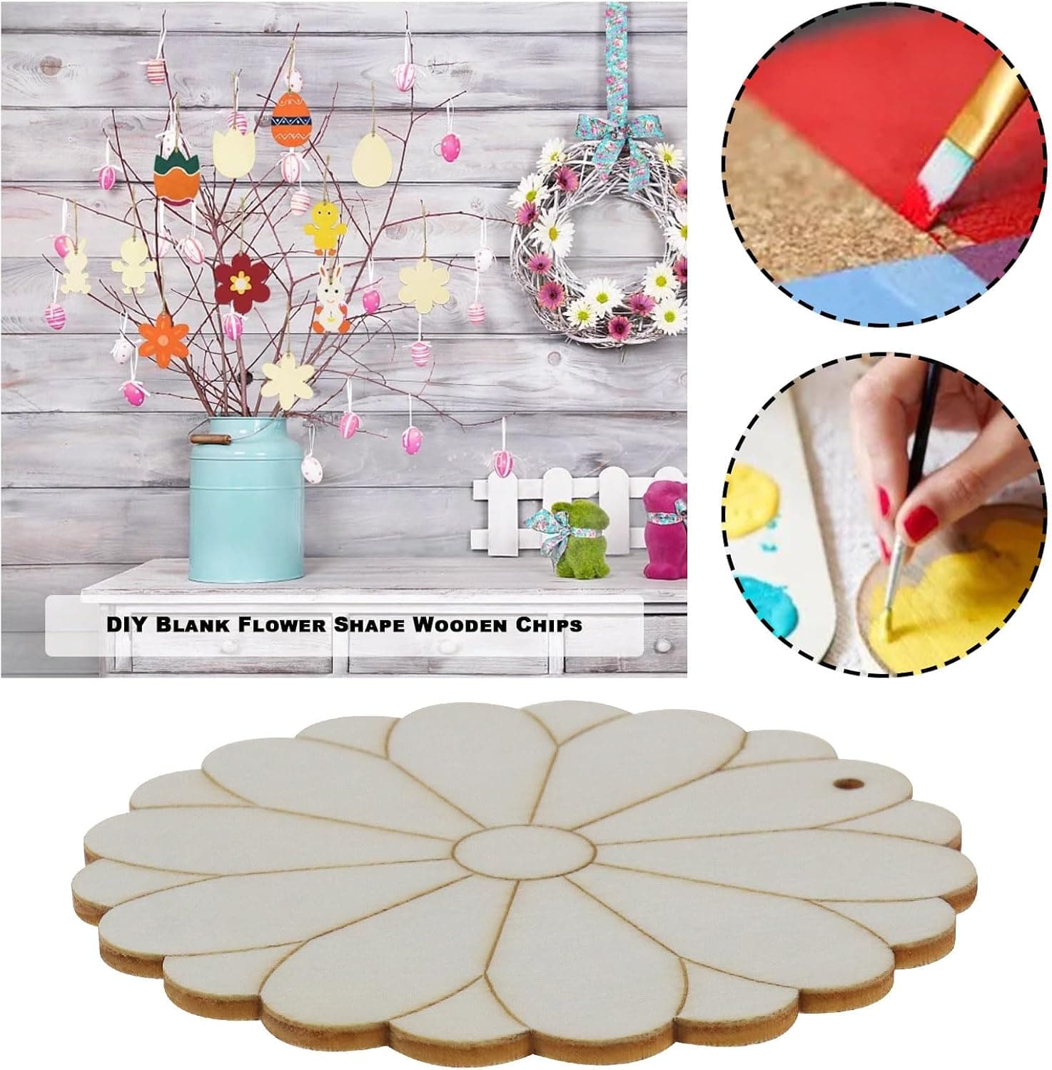YINETTECH Lot de 30 copeaux de bois vierges en forme de fleur à suspendre - Accessoires pour loisirs créatifs, décoration d'intérieur