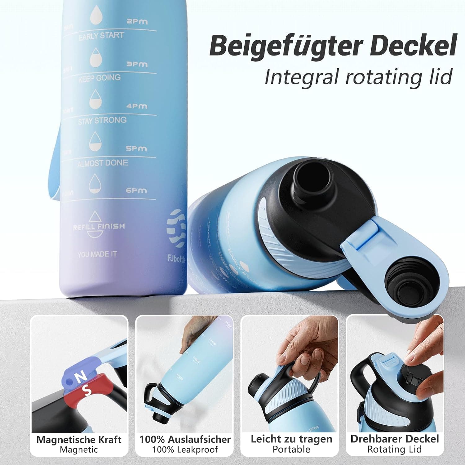 Fjbottle Bouteille d'Eau 1L Couvercle Magnétique Étanche