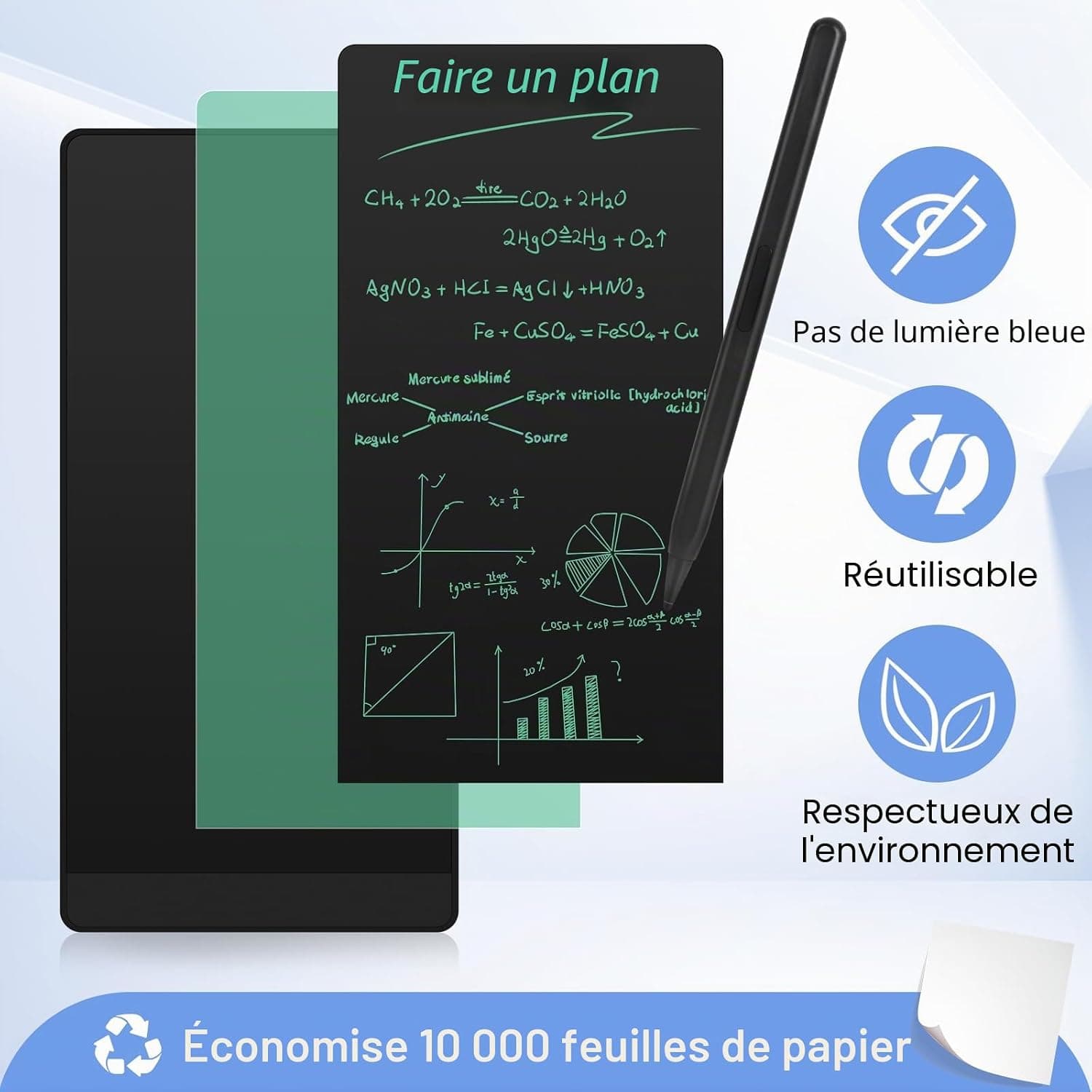 Tableaux D'écriture LCD pour Adultes, Czemo 6.5 Pouces Réutilisable Plein Ecran LCD Tableaux d'écriture avec Stylo Magnétique, pour Record Rapide, Bureau, Mémos, Arithmétique, Dessin, Noir