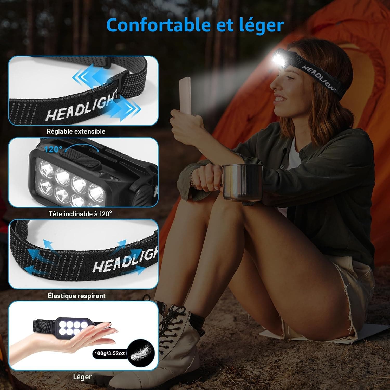 Lot de 2 lampes frontales LED rechargeables 2500 lumens IPX6 étanches