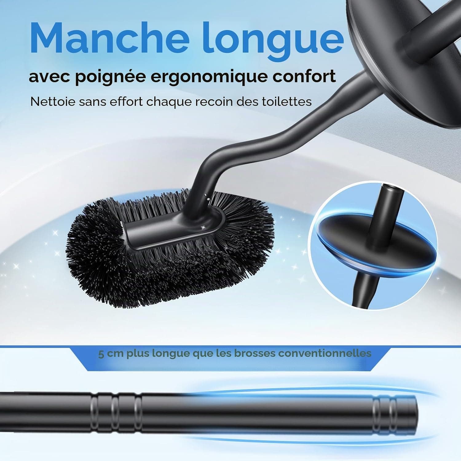HAMITOR Brosse Toilettes WC INOX, Murale Nettoyage Profond sous Rebord