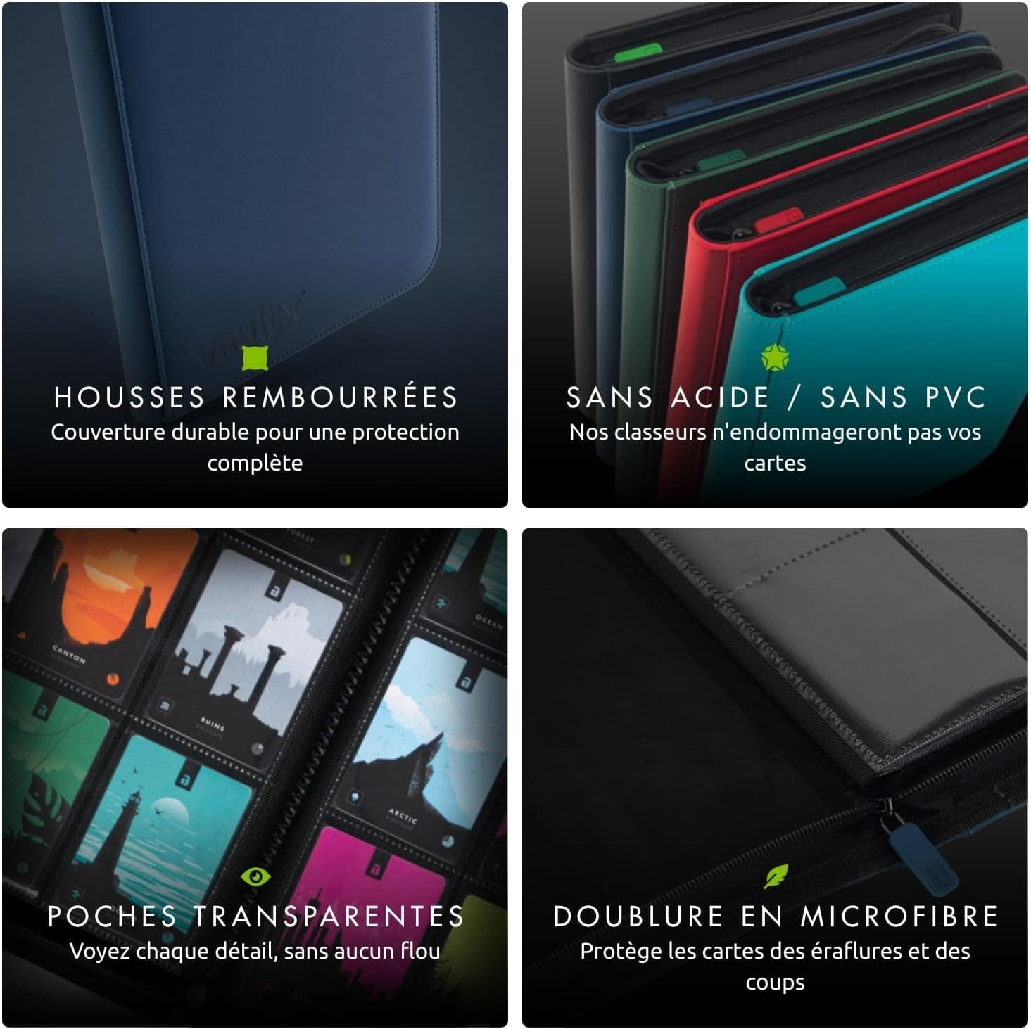 Vault X Exo-Tec® Classeur à 12 compartiments pour cartes à collectionner avec fermeture à glissière - 480 pochettes latérales