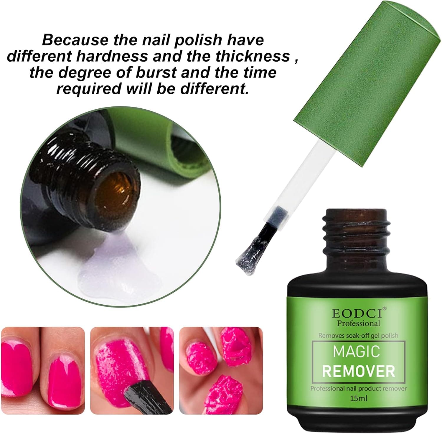 EODCI Lot de 3 dissolvants magiques pour ongles en gel, dissolvant pour ongles en gel, dissolvant rapide et facile à enlever le vernis à ongles, n'endommage pas l'ongle