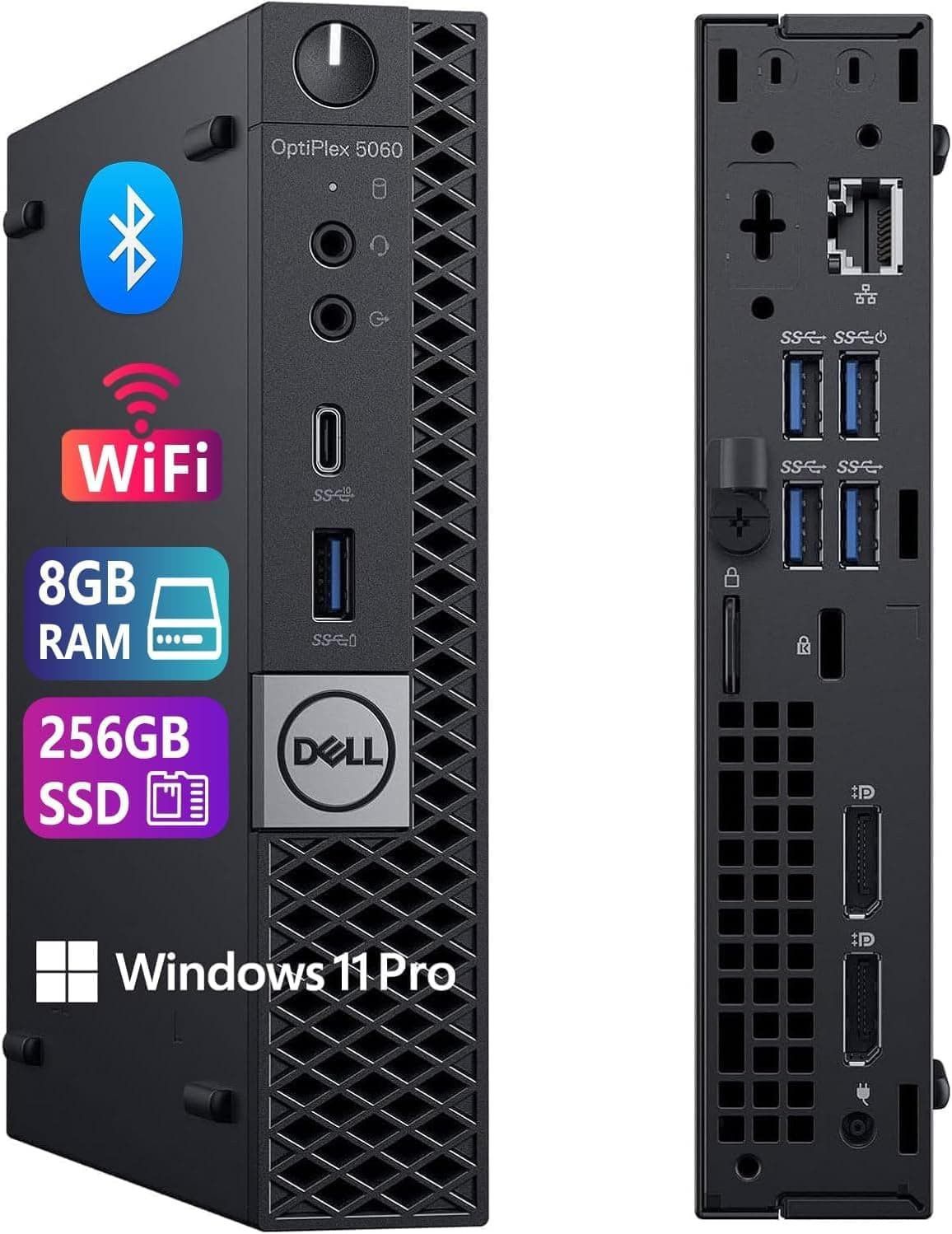 Dell Optiplex 5060 Mini Ordinateur de Bureau, Intel Core i5-8500, 8 Go de RAM, SSD de 256 Go, WiFi, Bluetooth, Clavier QWERTY américain, Windows 11 Pro (reconditionné)