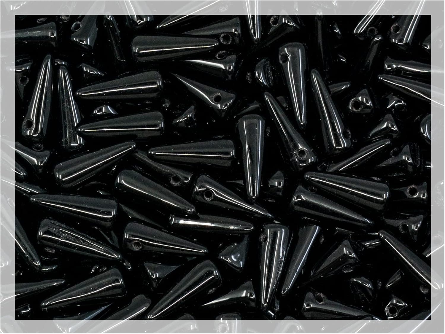 25 g (env. 120 pcs.) Perles de verre petites pointes, 1 trou, perles tchèques pressées, noir de jais 23980, env. 4x10mm