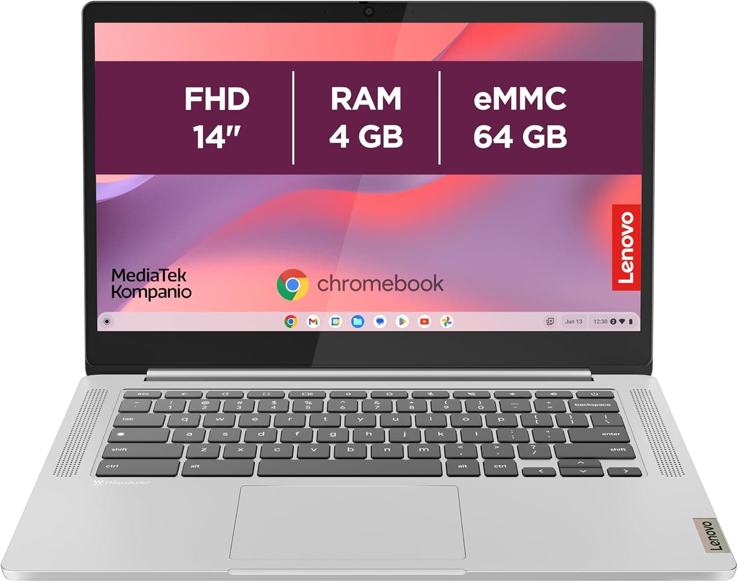 Lenovo IdeaPad Slim 3 Chromebook 14M868 - Ordinateur Portable 14'' FHD (MediaTek Kompanio 520, RAM 4Go, eMMC 64Go, Arm Mali-G52 Graphics, Chrome OS) Clavier AZERTY Français - Gris