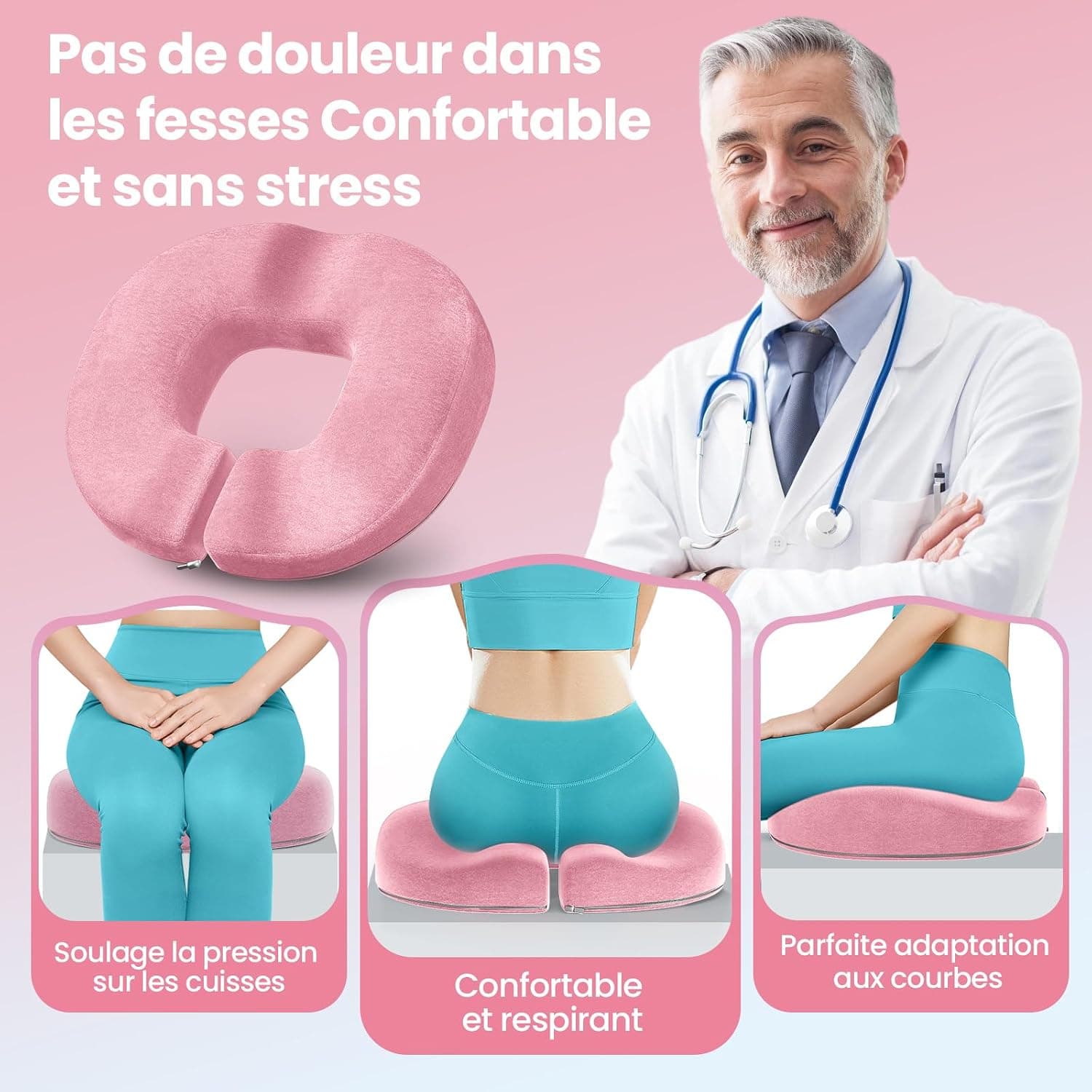 Benazcap Coussin Donut pour Chaise de Bureau, Siège de Voiture, Fauteuil Roulant, Coussin de Siège en Mousse à Mémoire de Forme par des Innovations Ergonomiques pour Sciatique, Grossesse, Post-Partum