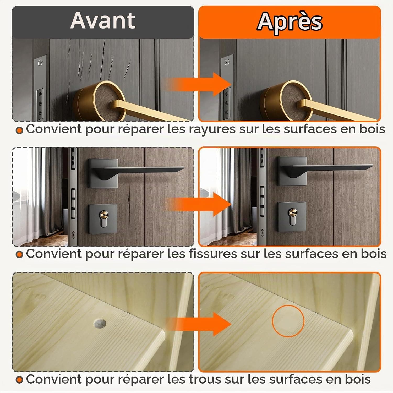 Pate a Bois 12 Couleurs Gris, Pate a Bois Rebouchage, Mastic Bois