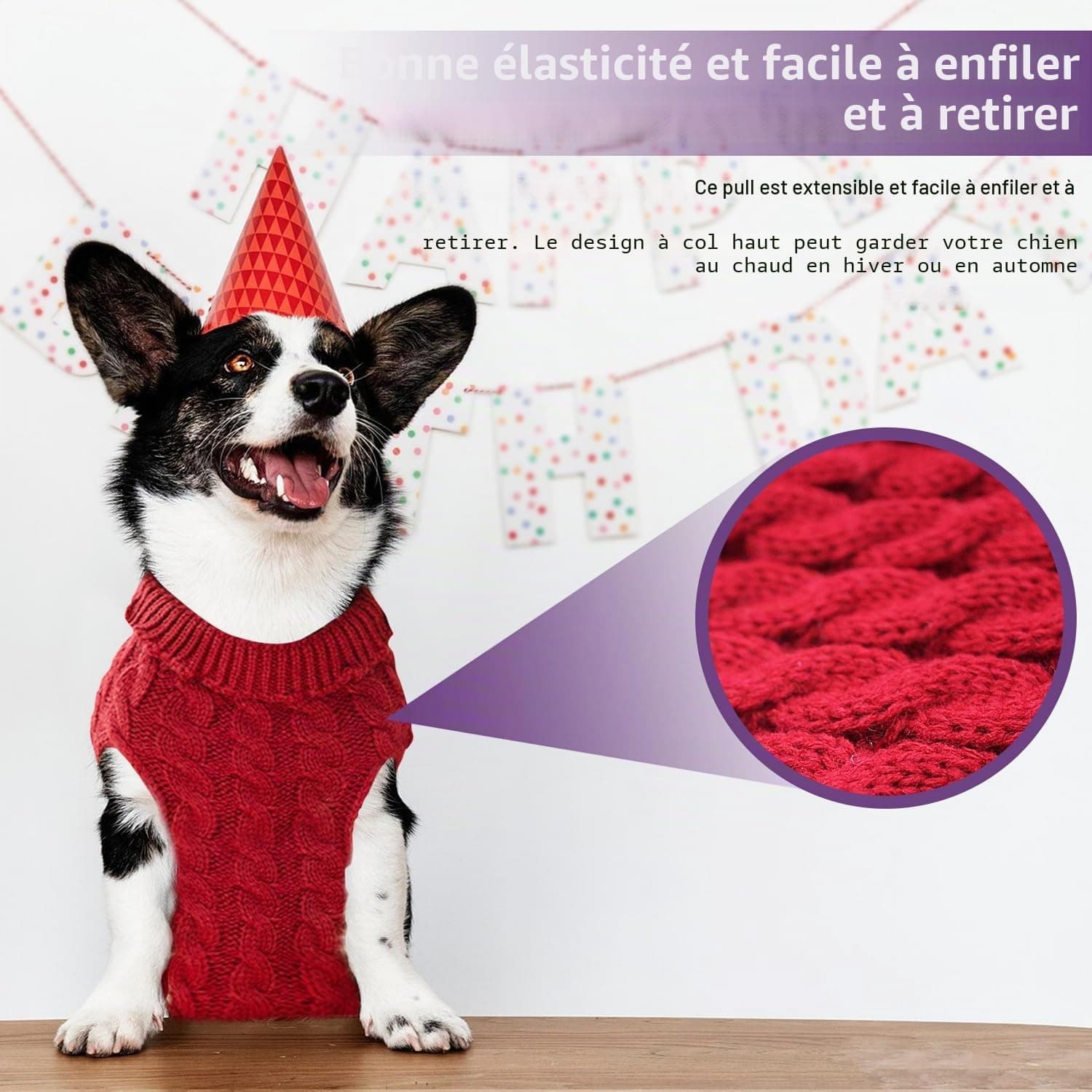 Voarge Pull pour Chien à Tricoter, Pull-Overs pour Pull, Pull Chaud Pull Tricots Outwear, Vêtements d'hiver pour Chiens,Taille Bouledogue Français, Chihuahua Manteau Teckel Vetement (Rouge, M)