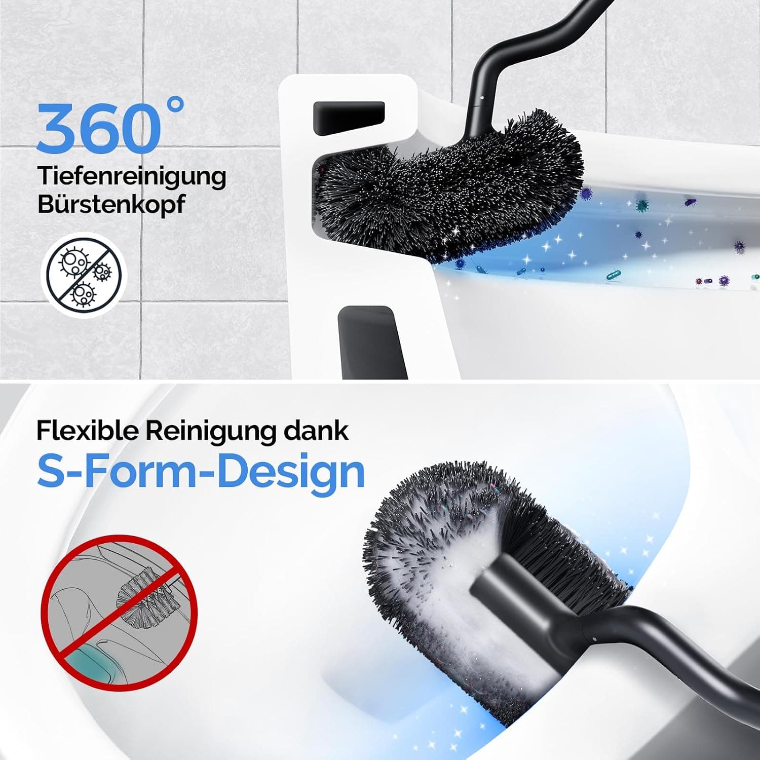 HAMITOR Brosse Toilettes WC INOX, Murale Nettoyage Profond sous Rebord