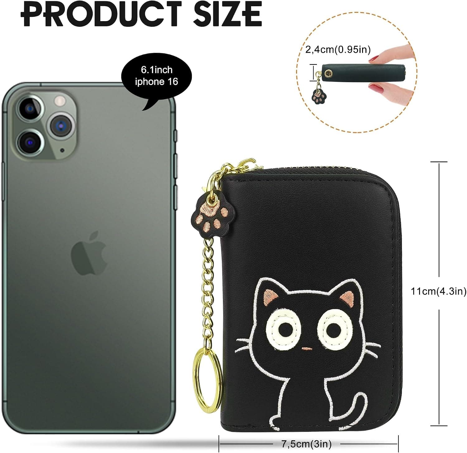 conisy Mignon Porte Cartes de Crédit en Cuir pour Femmes, Protection RFID Petit Portefeuille Fermeture Eclair avec Porte-clés