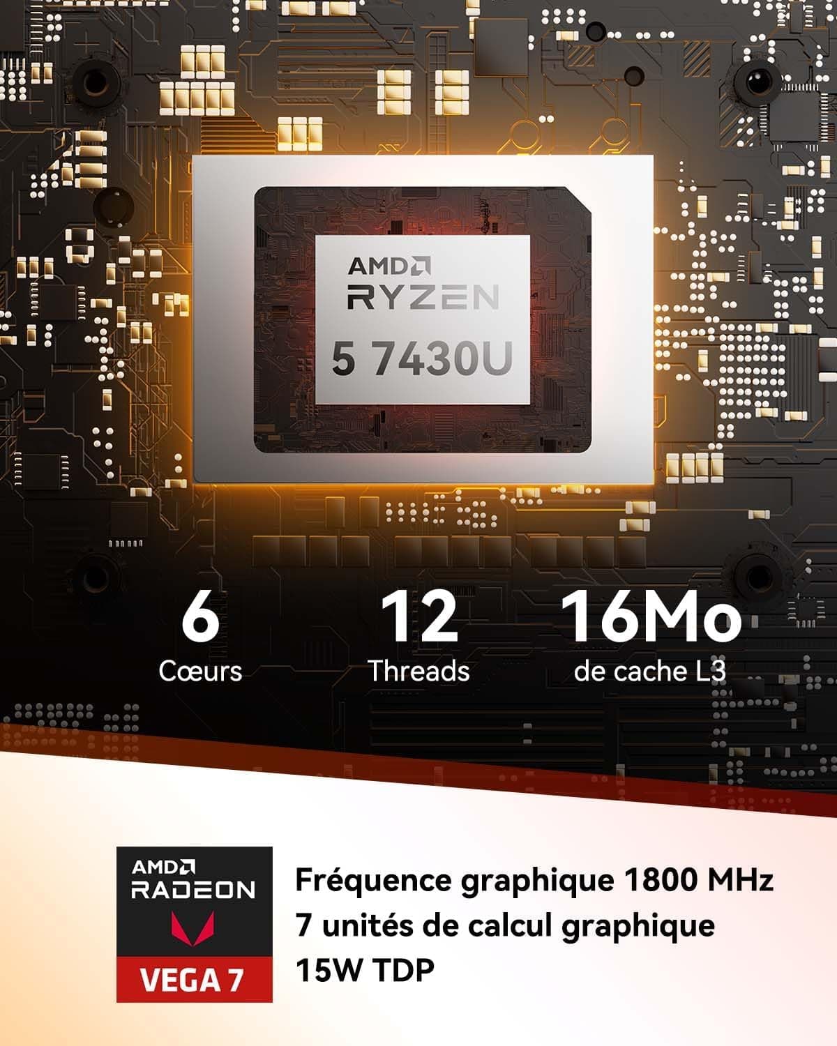 GEEKOM A5 Business Mini PC AMD Ryzen 7 7730U, 512Go SSD 16Go DDR4(Évolutif)