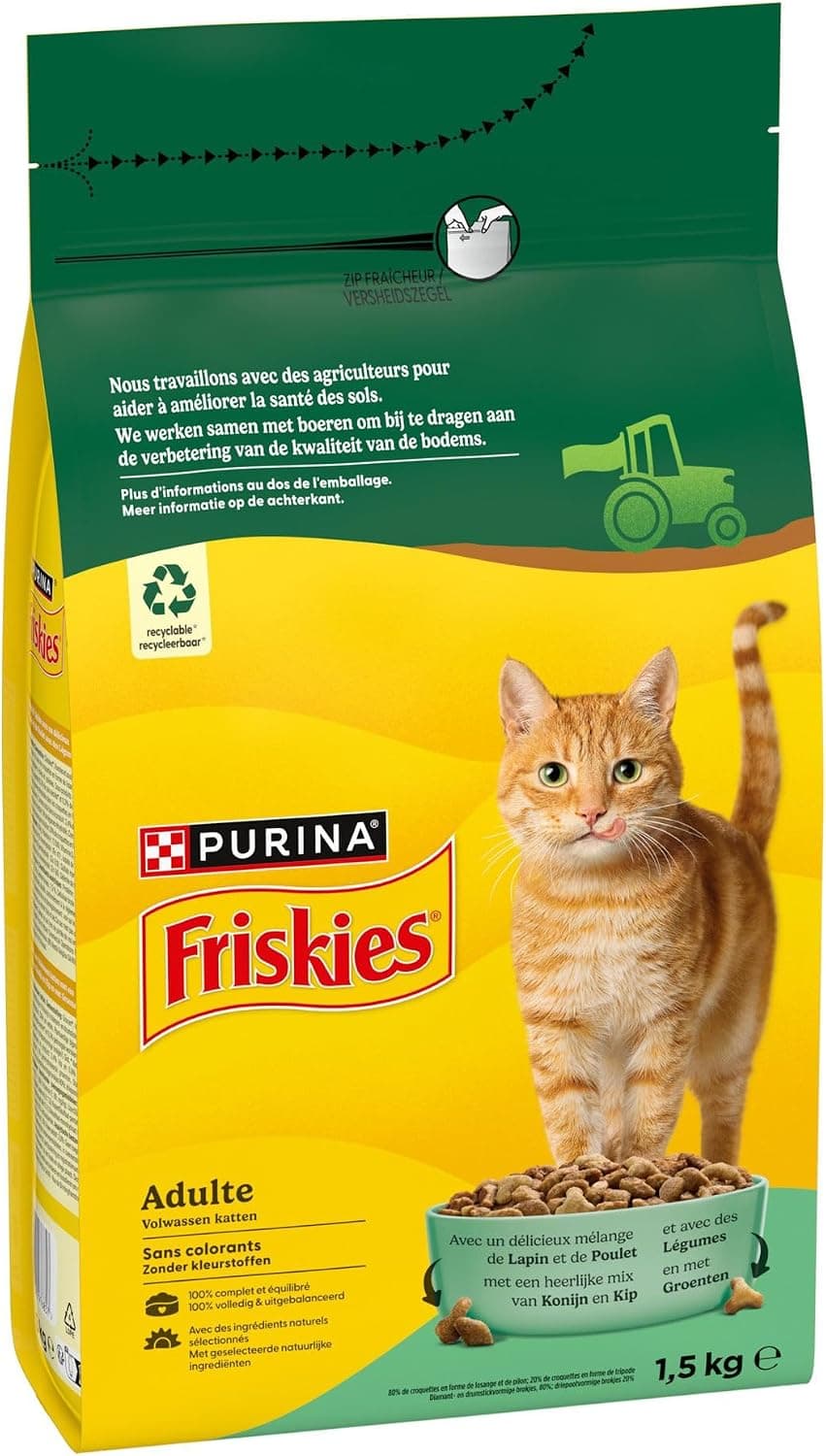 FRISKIES Au Lapin, au Poulet et aux Légumes - 1,5 KG - Croquettes pour Chat Adulte | Croquettes Chat Saveur Lapin, Poulet, Légumes - Alimentation complète enrichie en minéraux essentiels - Santé Chat