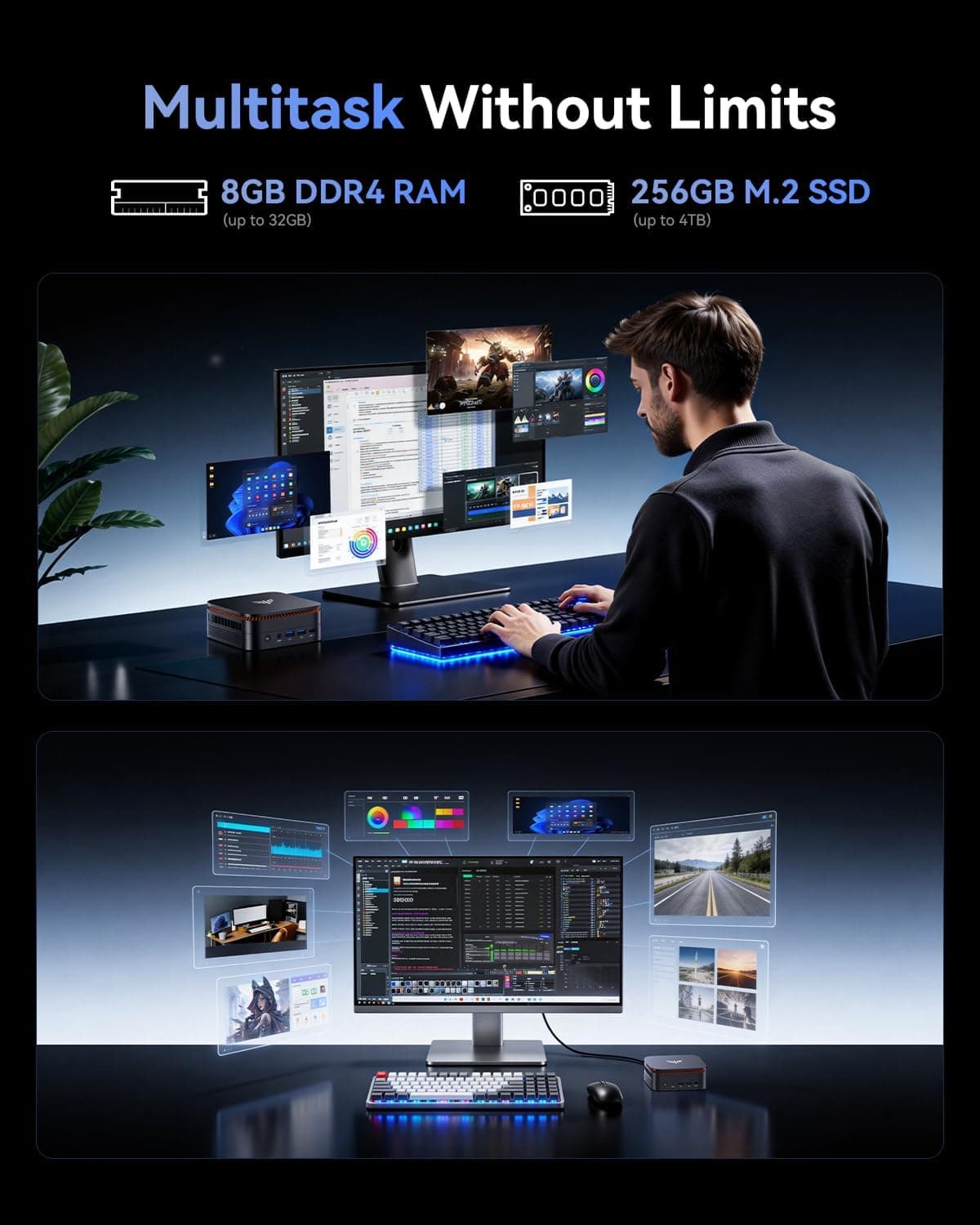 NiPoGi E1 Mini PC ΑΜD Ryzen 5 3500U(3,7GHz, 4C/8T), 16 Go DDR4, 256 Go SSD