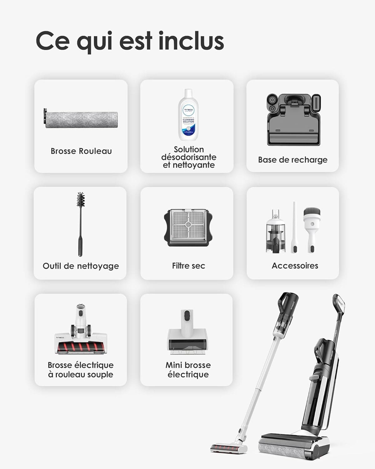 Tineco Floor One S5 Combo Power KIT Aspirateur Eau et Poussière à Main intelligents sans Fil 3 en 1, idéal pour Les saletés collantes et Les Poils d'animaux sur Sol Dur, léger | Technologie Smart iLoop, nettoyage des bords, écran LED, Wi-Fi, autonettoyage, idéal pour les poils d'animaux et sols durs