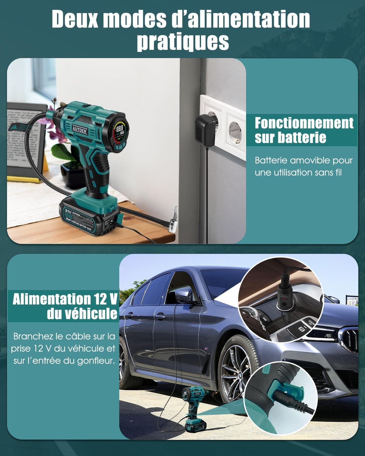 AUTDER Gonfleur Pneus 180 PSI Sans Fil avec Arrêt Automatique